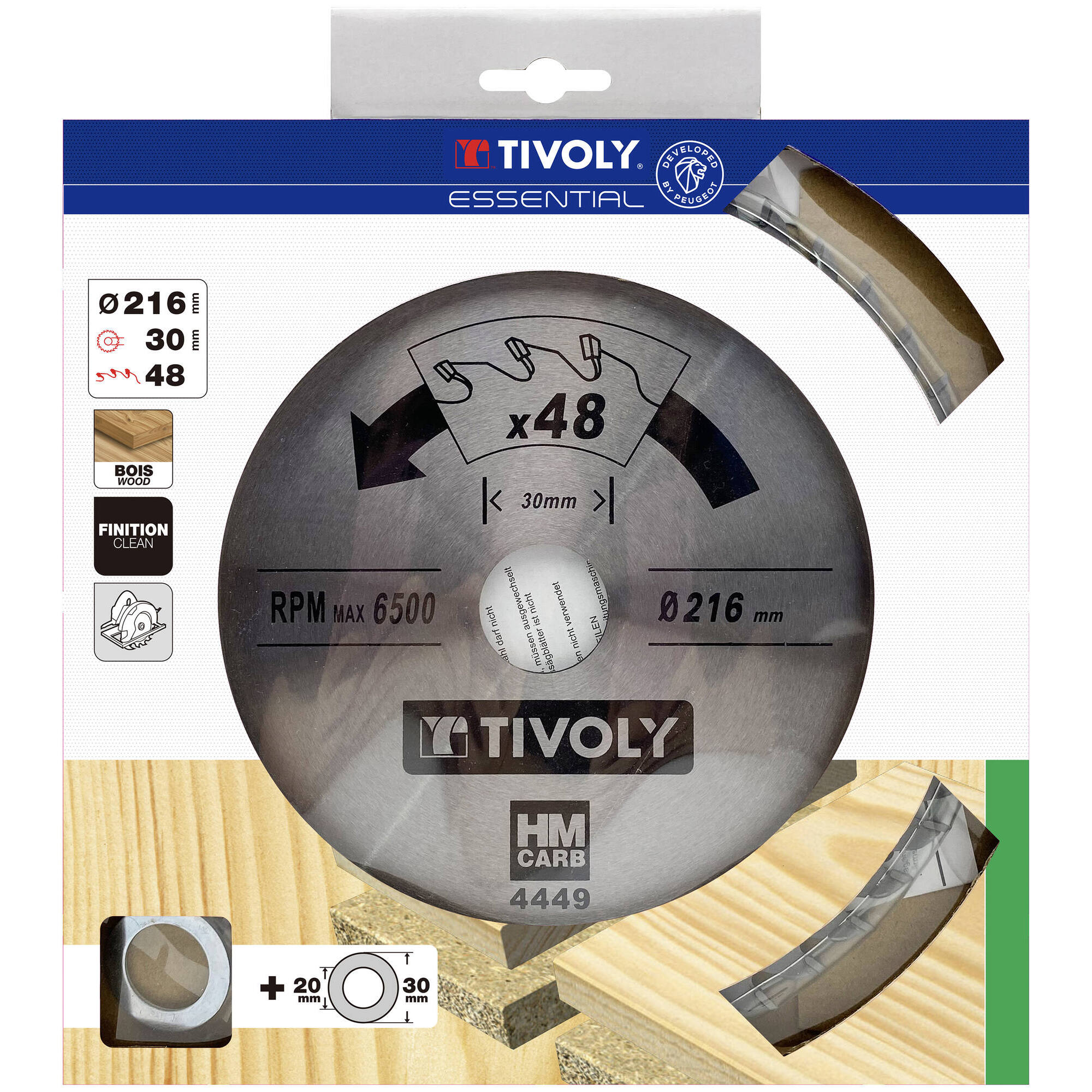 Ø: 216 x Ø2: 30 x Z: 48 / Hojas de sierra circular -Acabado -Para madera dura, estratificada y parqué -Uso en sierra portátil (Funda cartón)