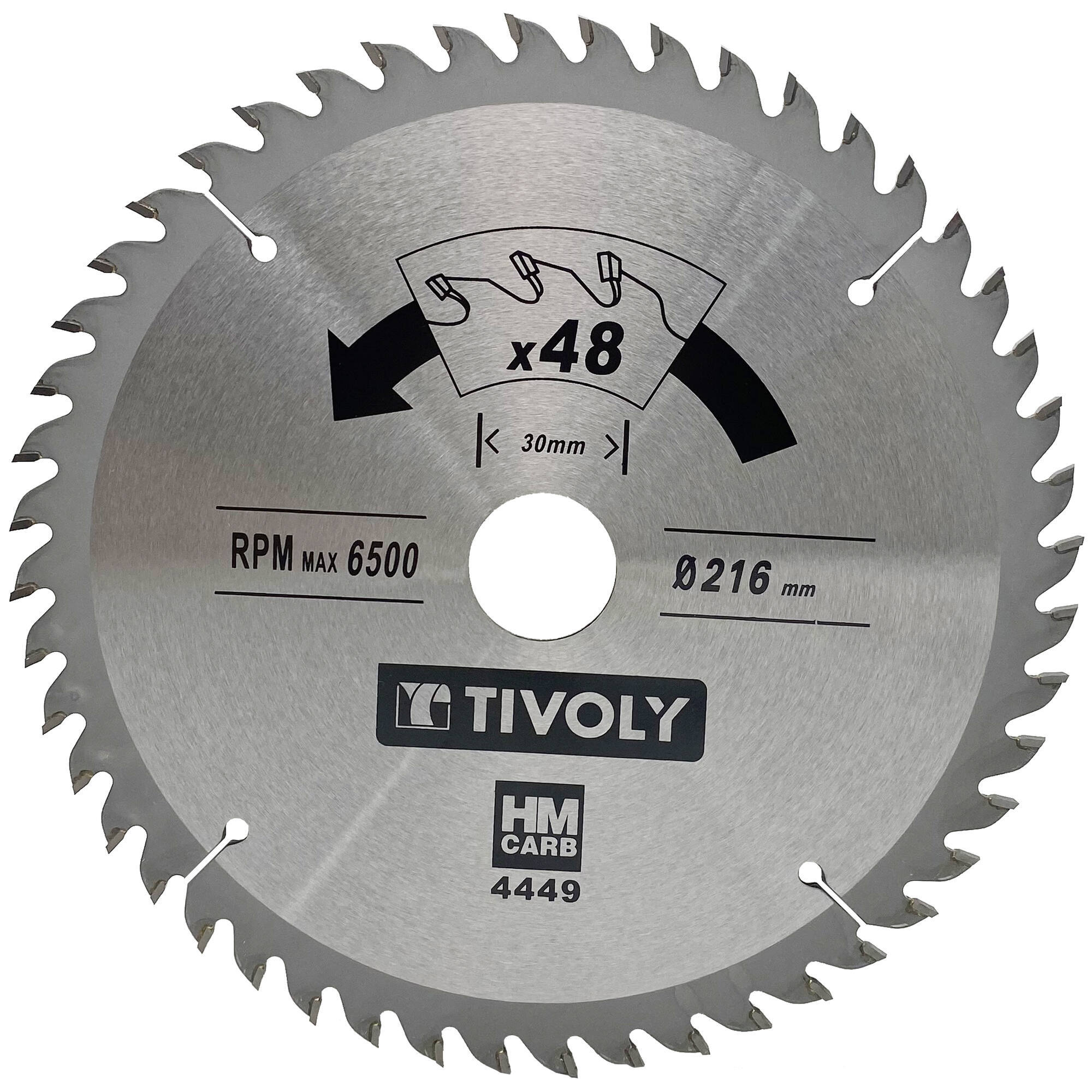 Ø: 216 x Ø2: 30 x Z: 48 / Hojas de sierra circular -Acabado -Para madera dura, estratificada y parqué -Uso en sierra portátil (Funda cartón)