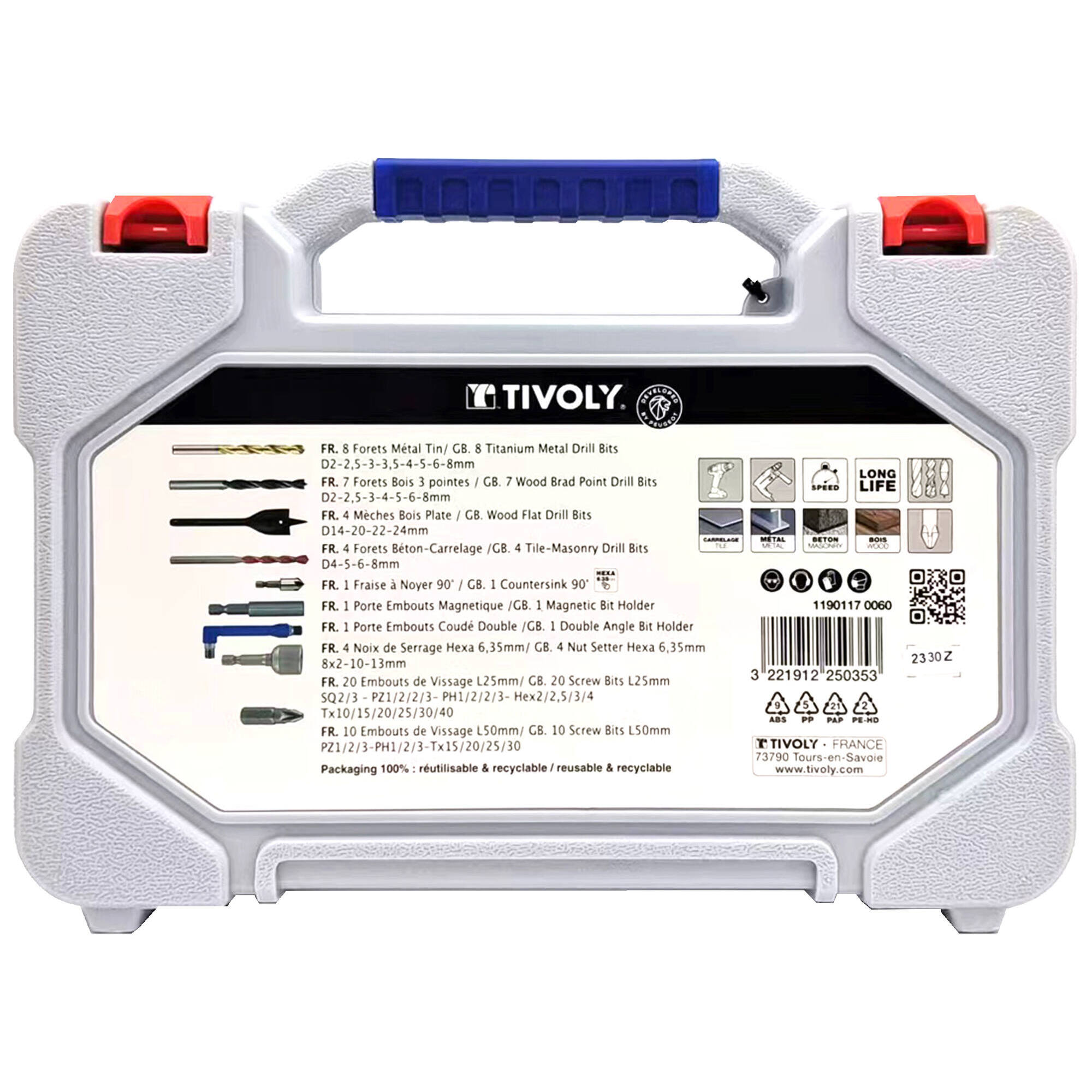 60 unidades -Maletín RANGER -Para el taladrado y atornillado de múltiples materiales