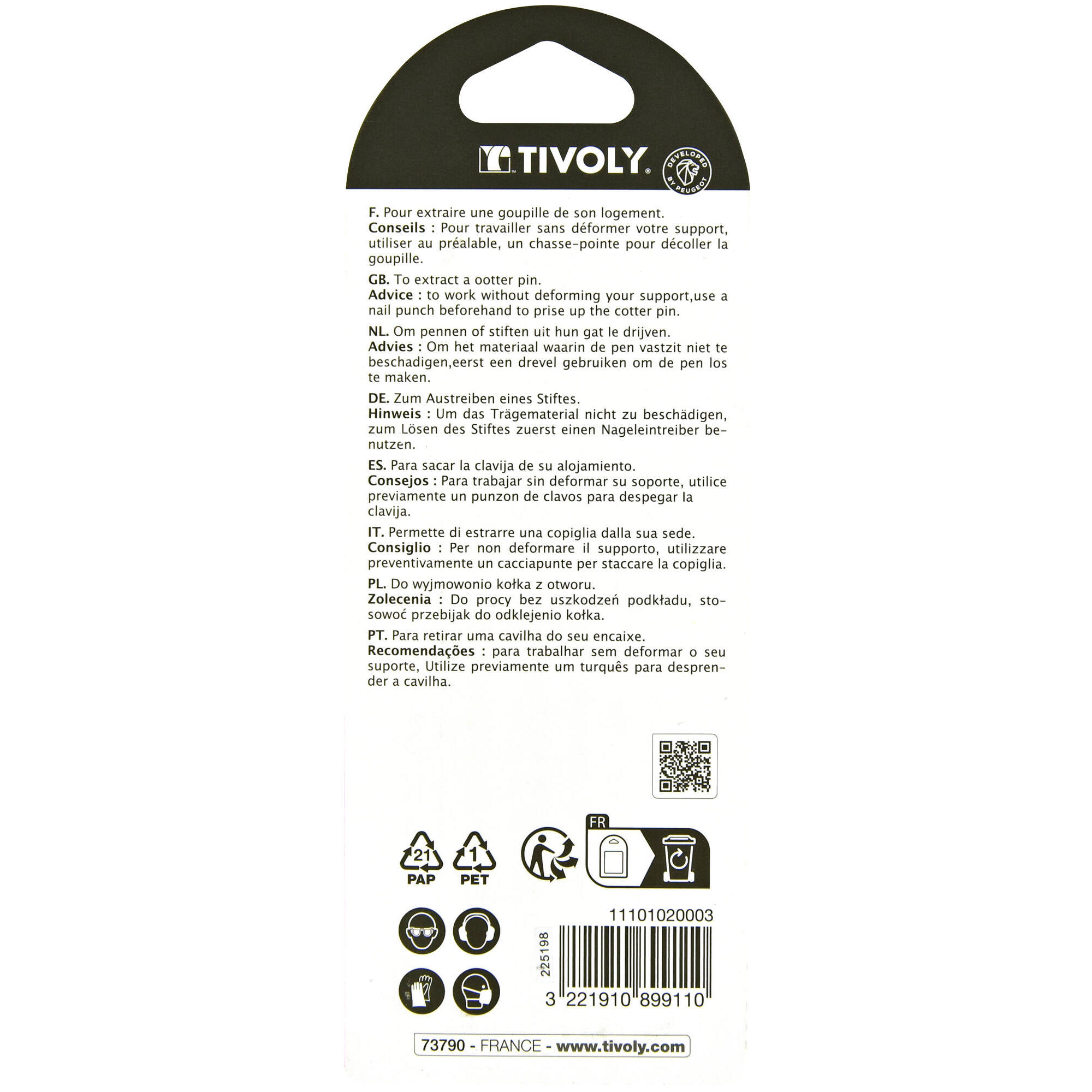 Botador de clavijas Ø5-6-8mm