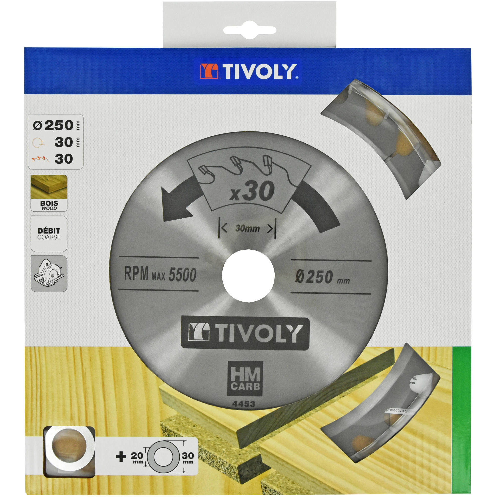 Ø: 250 x Ø2: 30 x Z: 30 / Hoja de sierra circular -Despiece -Para madera y yeso -Uso en sierra portátil (Funda cartón)