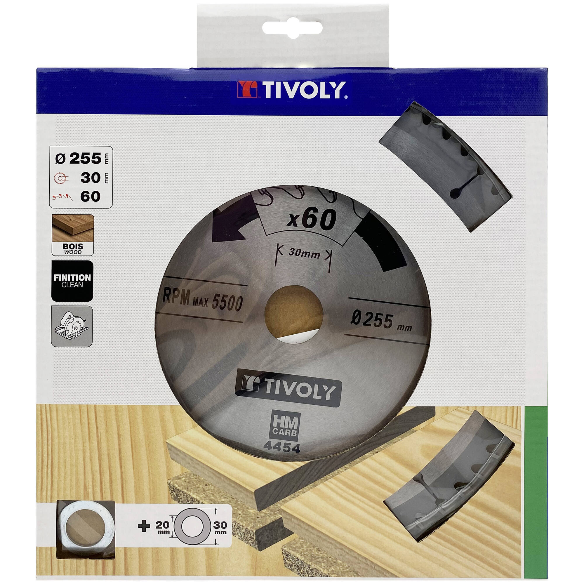 Ø: 255 x Ø2: 30 x Z: 60 / Hojas de sierra circular -Acabado -Para madera dura, estratificada y parqué -Uso en sierra portátil (Funda cartón)