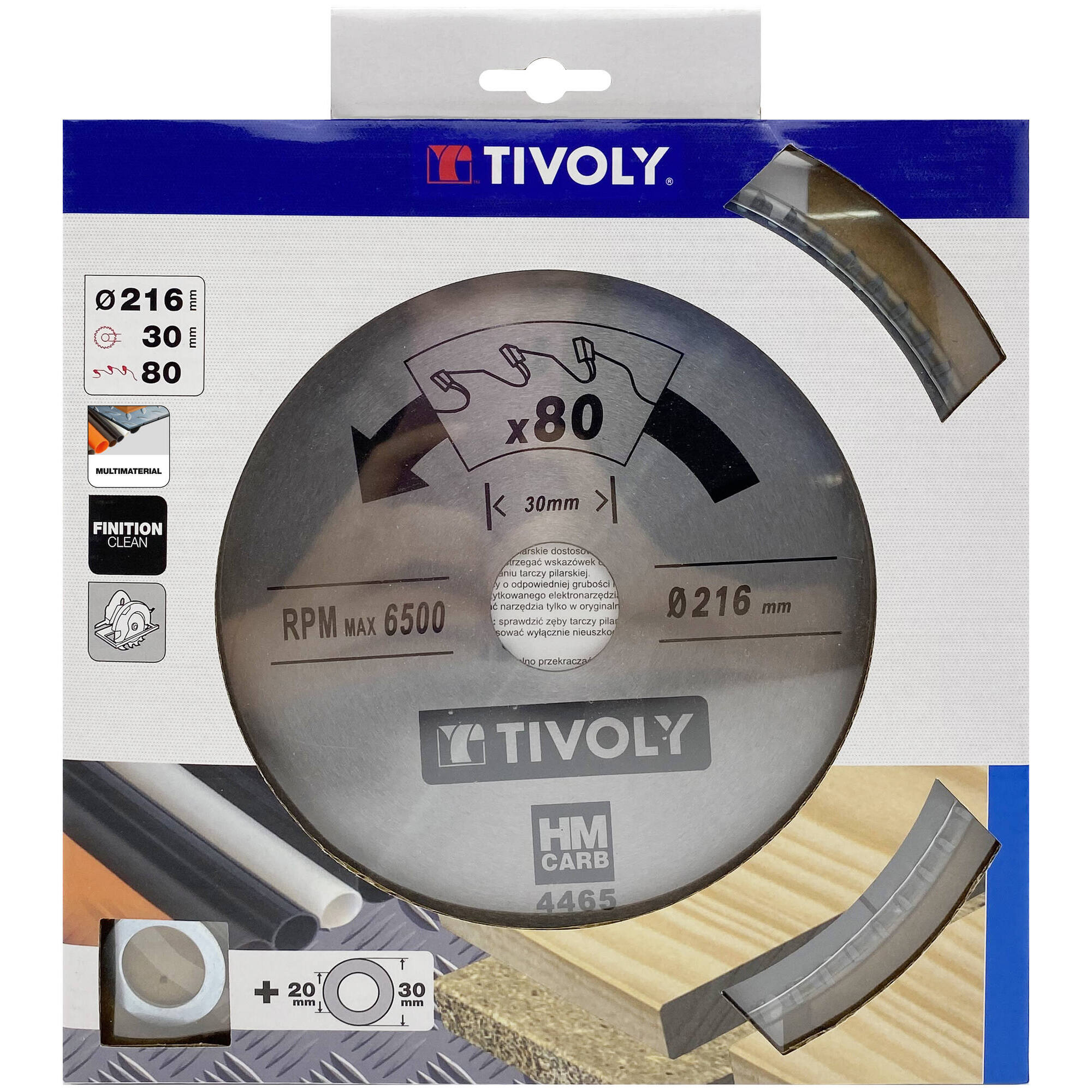 Ø: 216 x Ø2: 30 x Z: 80 / Hojas de sierra circular -Acabado -Para plástico, aluminio y acero inoxidable -Uso en sierra portátil (Funda cartón)