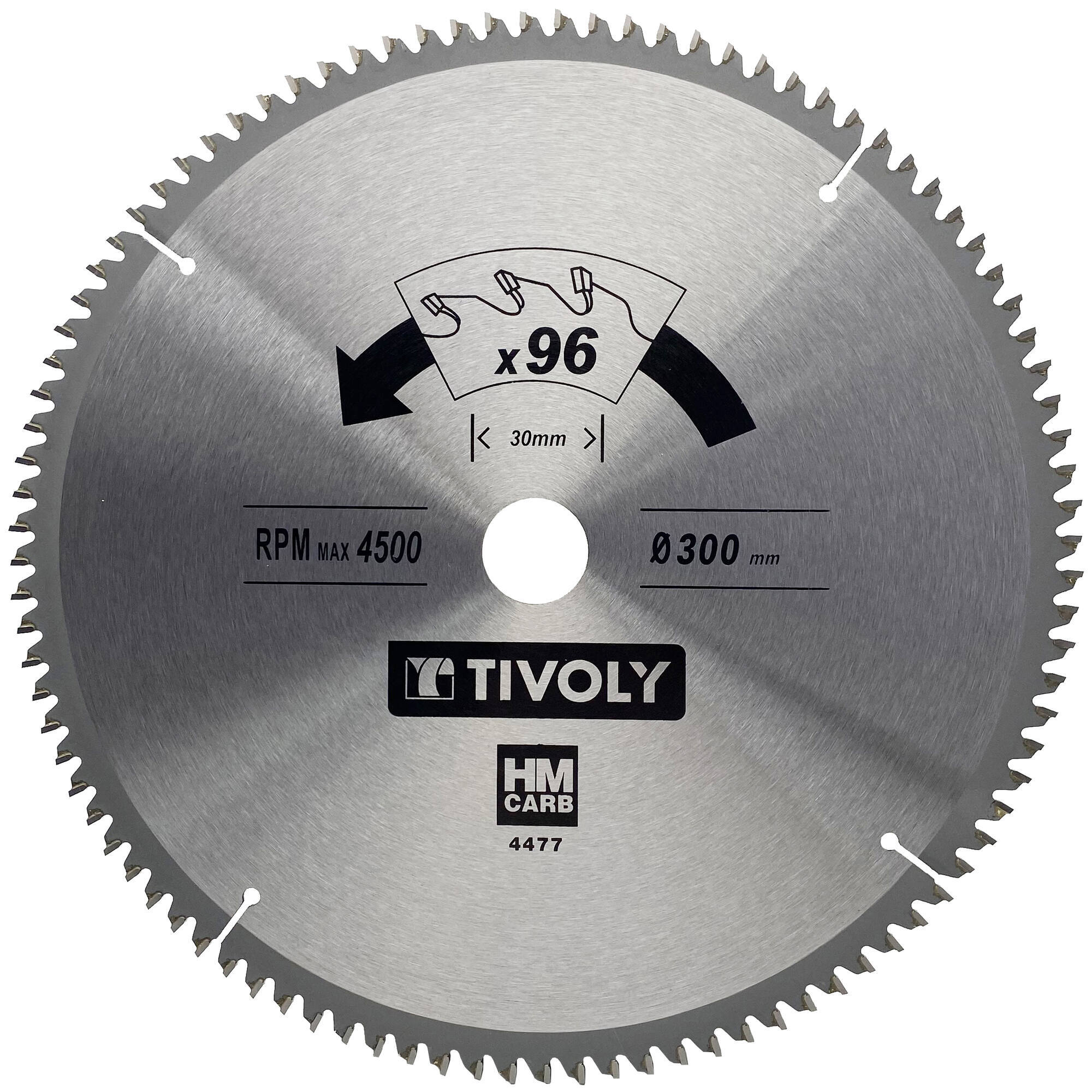 Ø: 300 x Ø2: 30 x Z: 96 / Hoja de sierra circular -Acabado -Para madera dura, estratificada y parqué -Uso en sierra radial (Funda cartón)