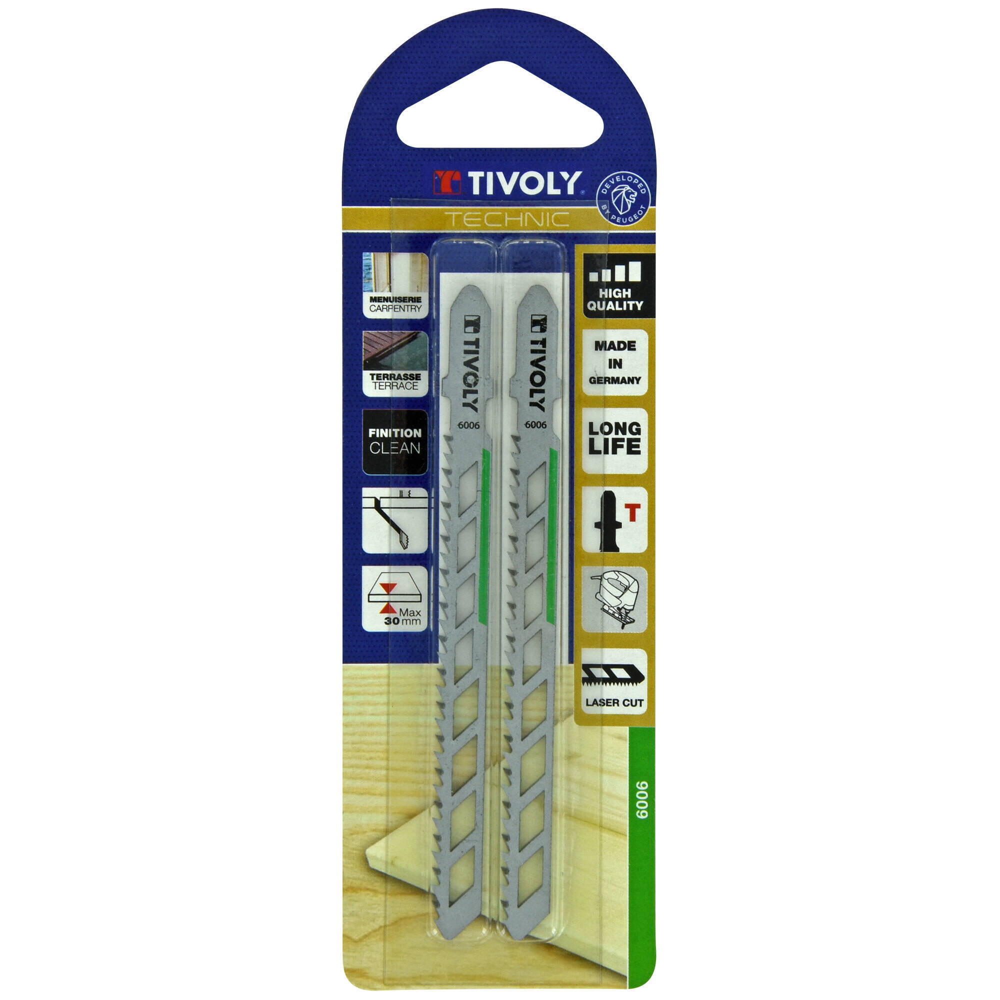 Hoja de sierra de calar -Laser cut -Para madera dura maciza -Enganche en T (Blíster) / L: 100 / H: 75 / Corte recto