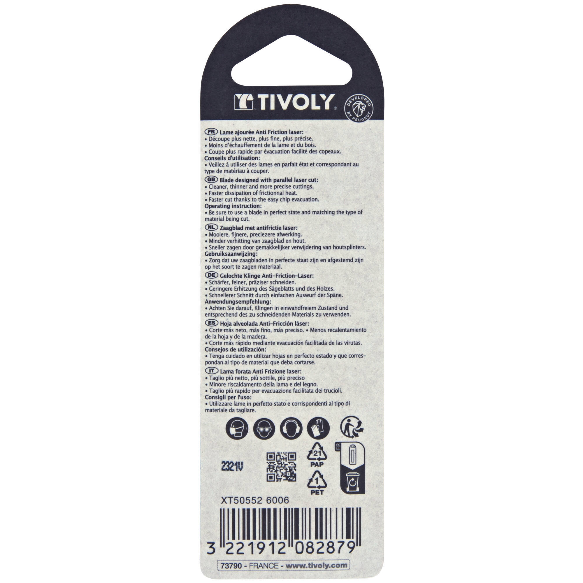 Hoja de sierra de calar -Laser cut -Para madera dura maciza -Enganche en T (Blíster) / L: 100 / H: 75 / Corte recto