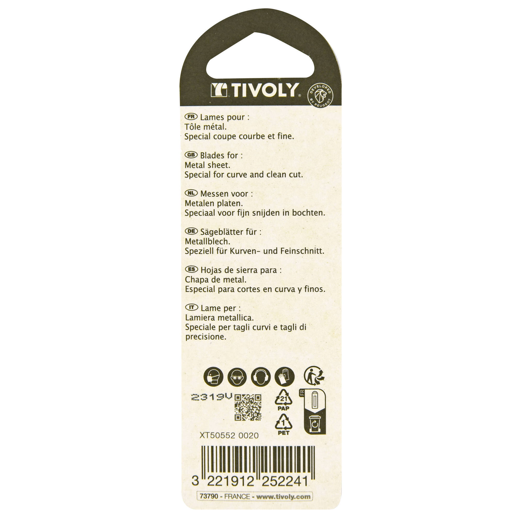 Hoja de sierra de calar -Para chapa metálica -Enganche en T (Blíster) / L: 75 / H: 50 / Corte curvo