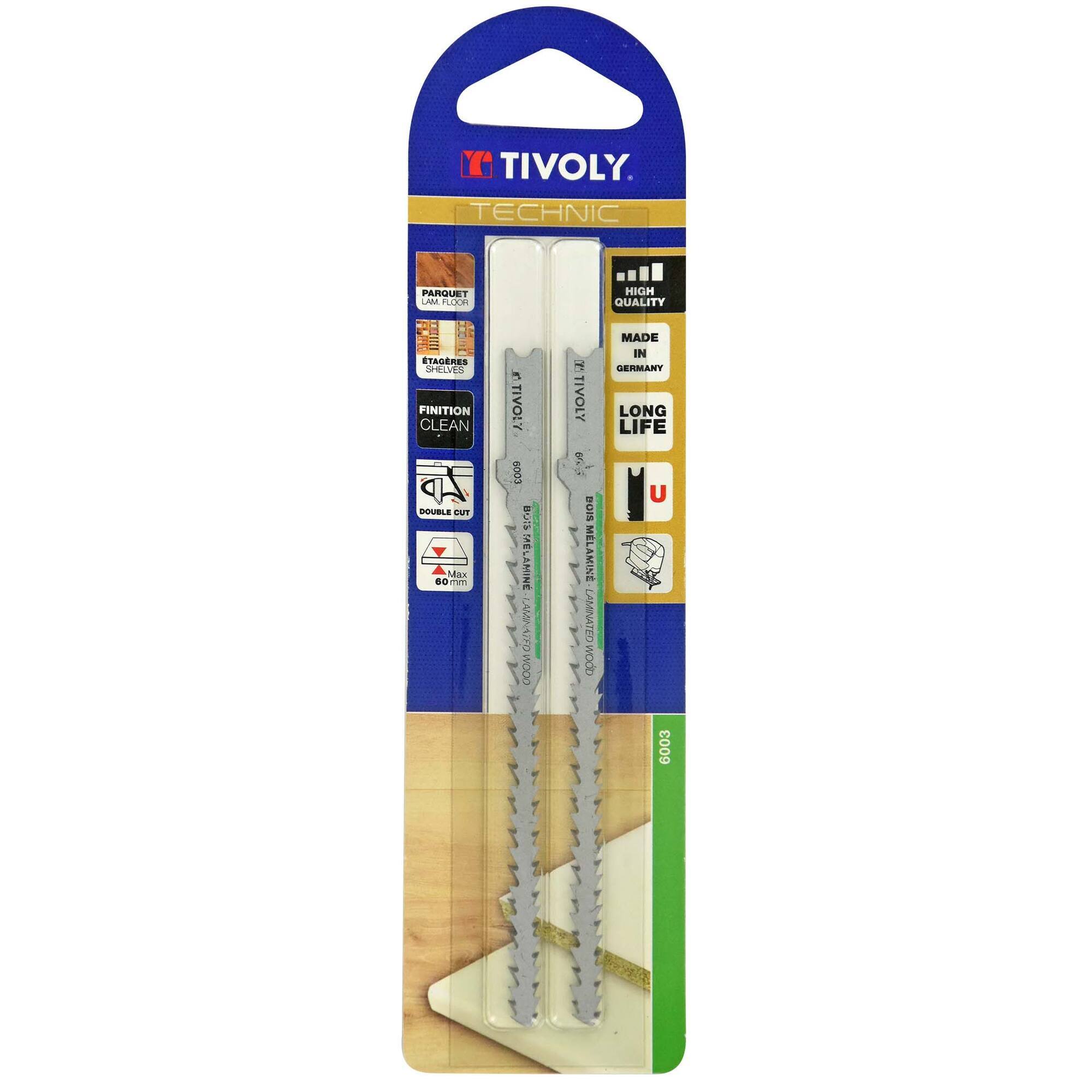 Hoja de sierra de calar -Dentado doble -Para madera de melamina -Enganche en U (Blíster) / L: 115 / H: 95 / Corte curvo y recto