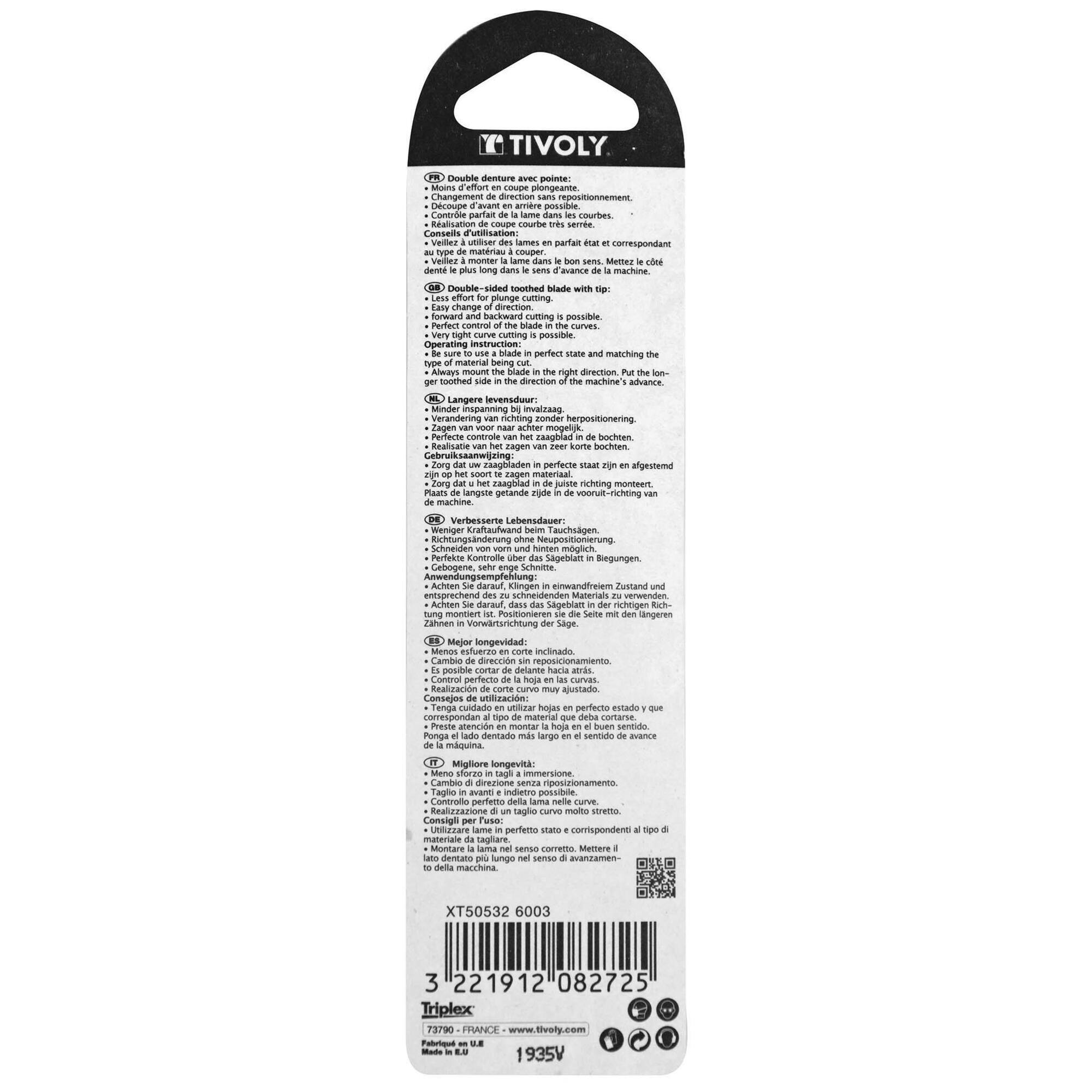 Hoja de sierra de calar -Dentado doble -Para madera de melamina -Enganche en U (Blíster) / L: 115 / H: 95 / Corte curvo y recto