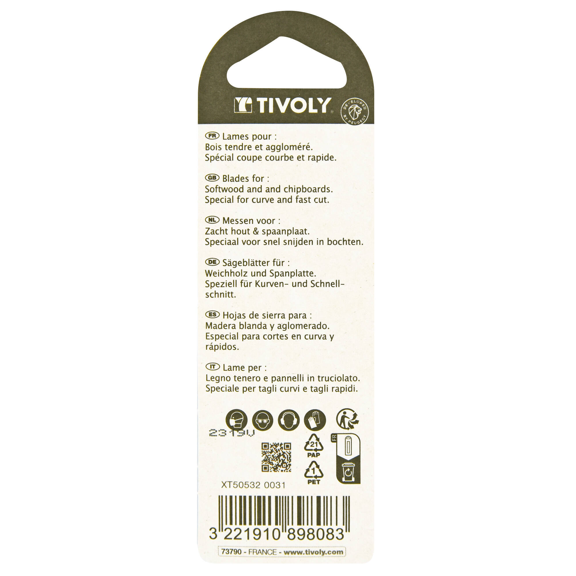 Hoja de sierra de calar -Para madera blanda y aglomerado -Enganche en U (Blíster) / L: 75 / H: 50 / Corte curvo