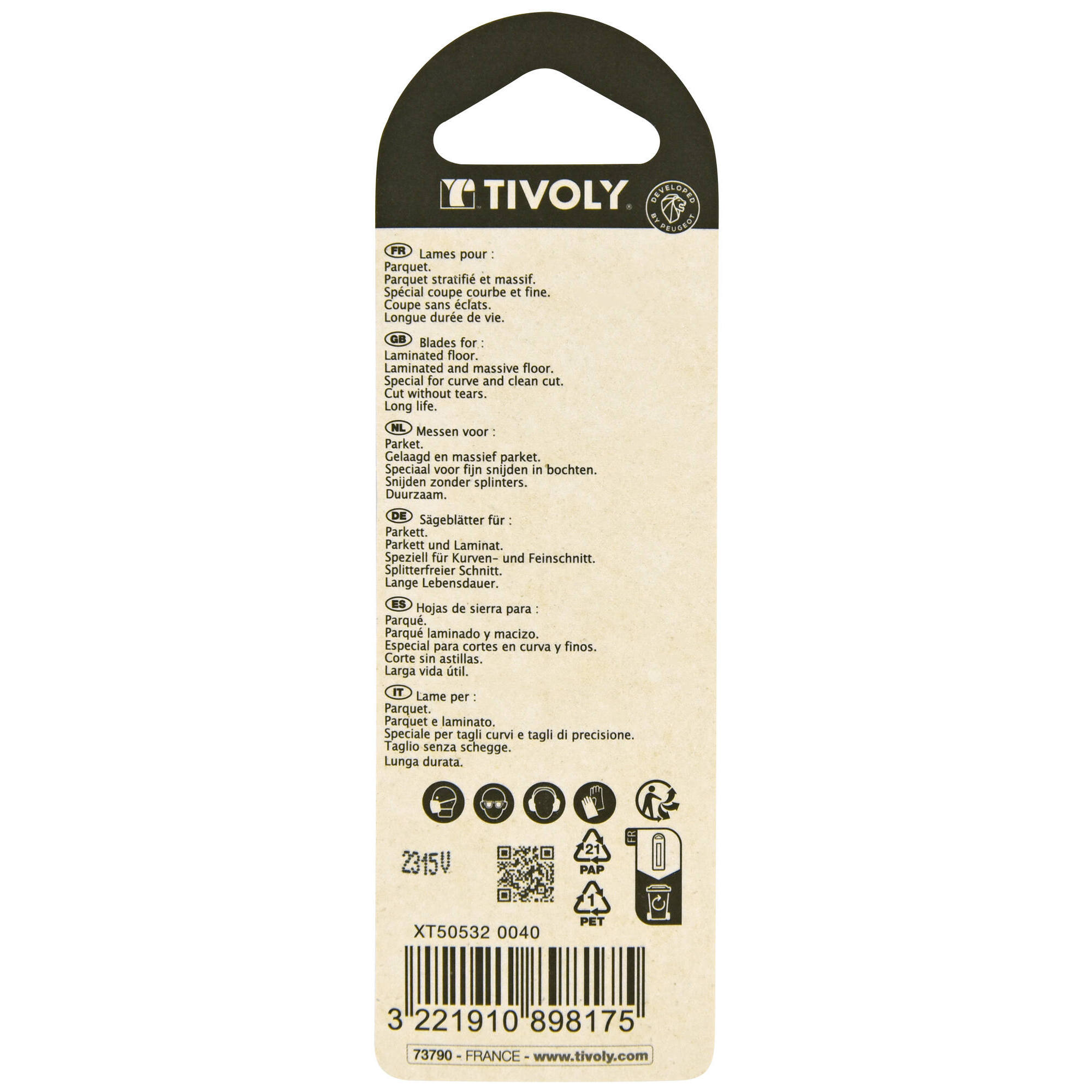 Hoja de sierra de calar -Para parqué -Enganche en U (Blíster) / L: 100 / H: 75 / Corte curvo