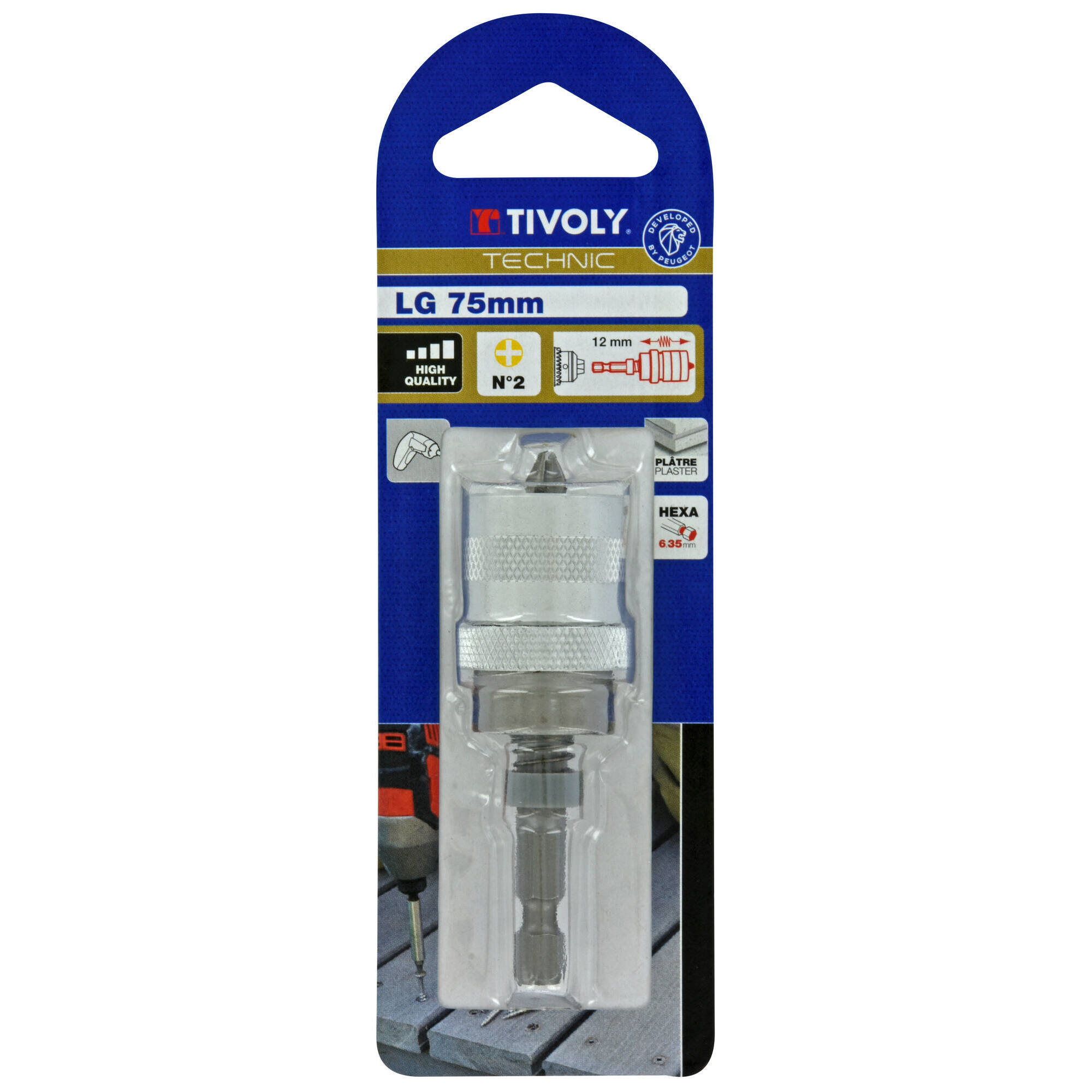 Porta-puntas especial escayola L. 75 mm con punta de atornillar PH2