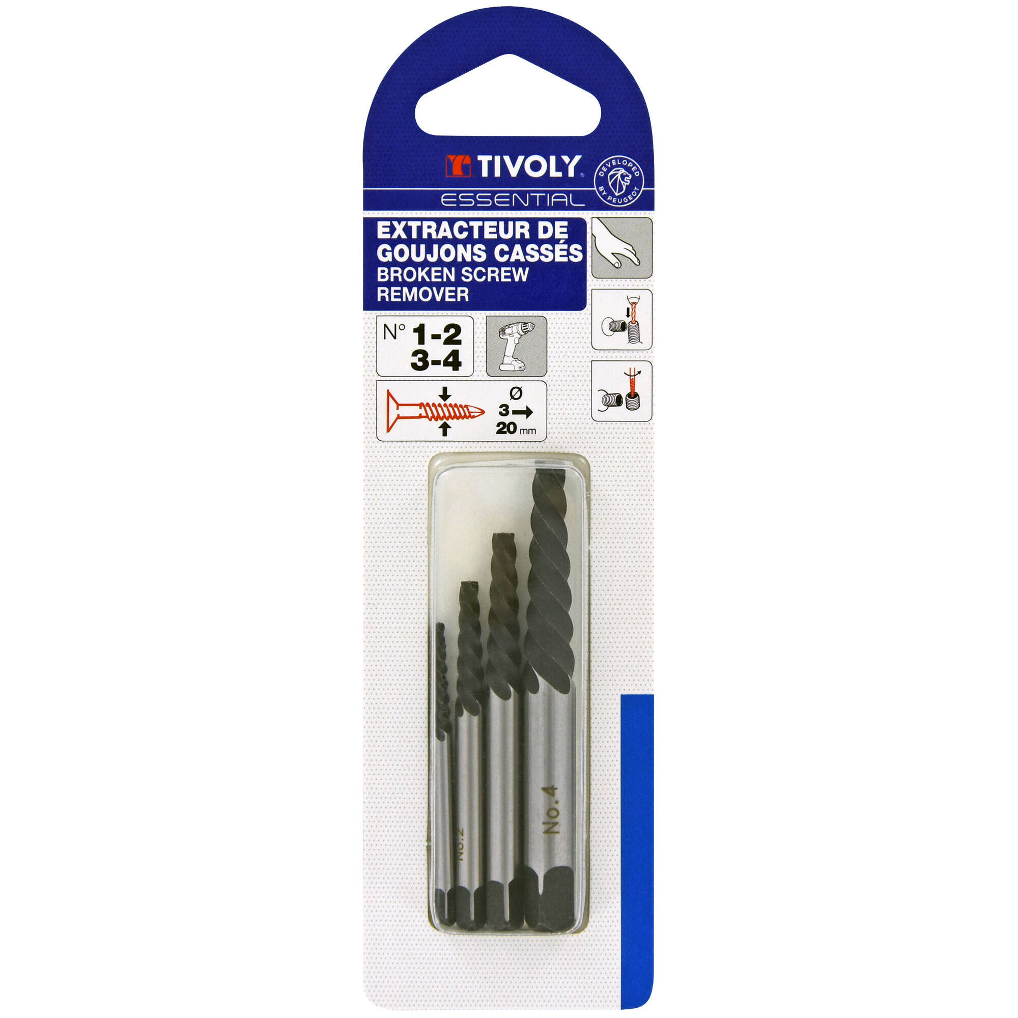 4 piezas - Extractores de tornillos Ø 2,5 a 5,5 mm