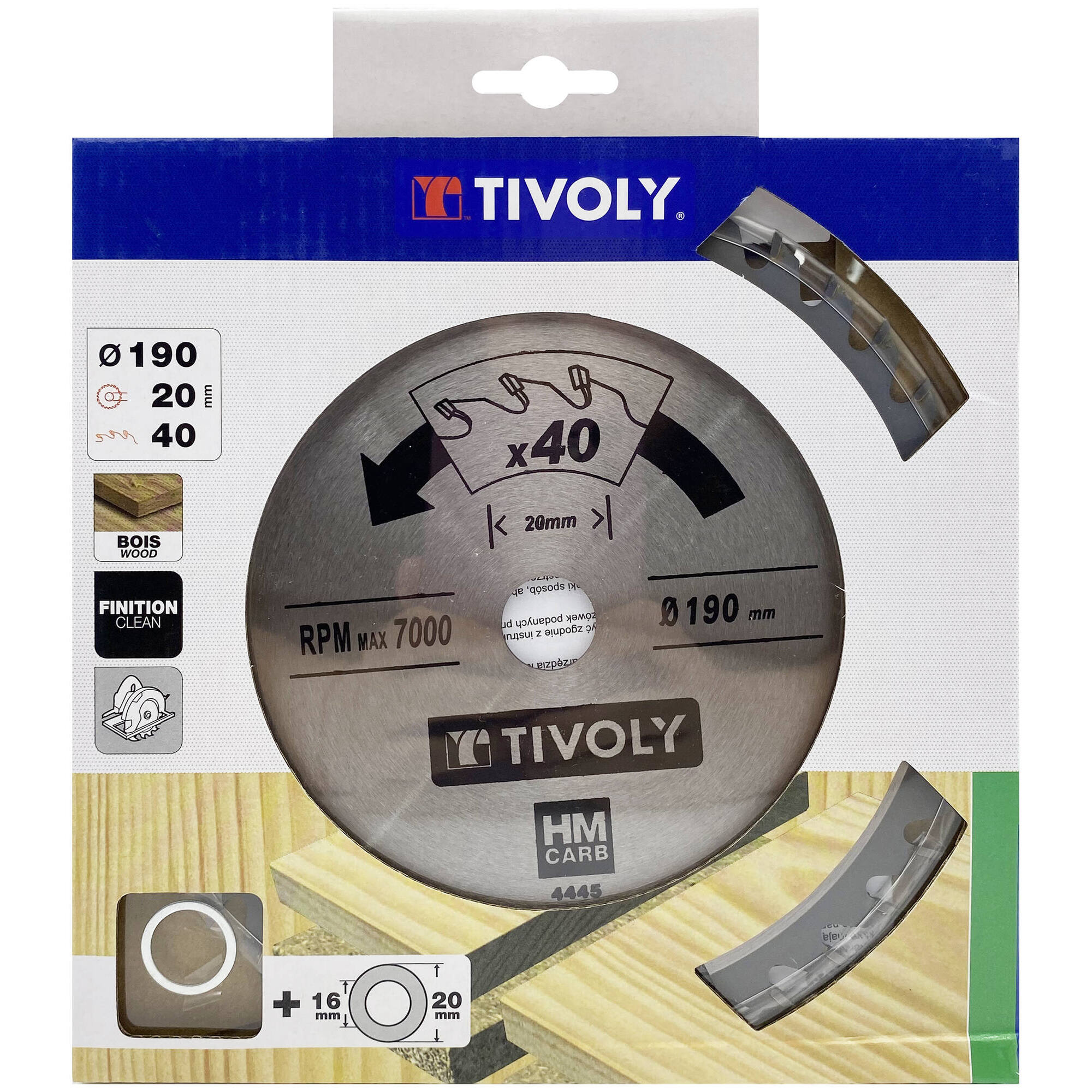 Ø: 190 x Ø2: 20 x Z: 40 / Hojas de sierra circular -Acabado -Para madera dura, estratificada y parqué -Uso en sierra portátil (Funda cartón)