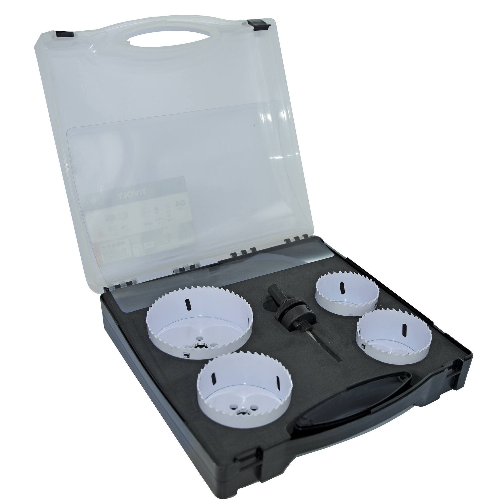 Maletín de 5 piezas - 4 sierras de corona bimetal HSS Ø 67 a 102 mm + 1 broca guía