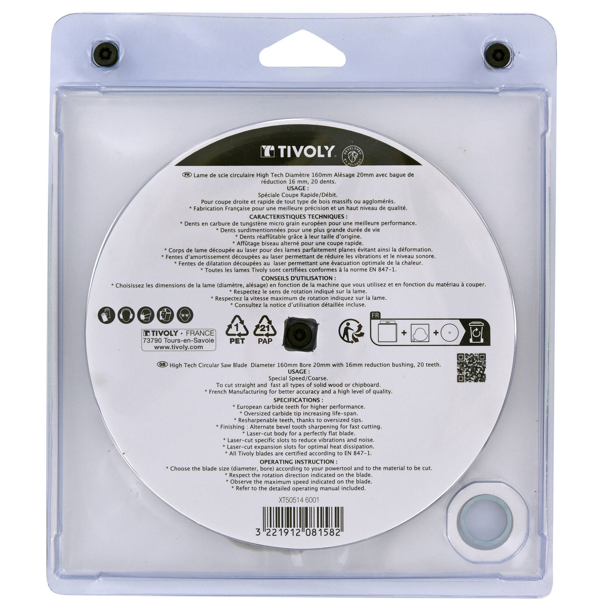 Ø: 160 x Ø2: 20 x Z: 20 / Hoja de sierra circular -Despiece -Para madera -Uso en sierra portátil (Estuche blíster)