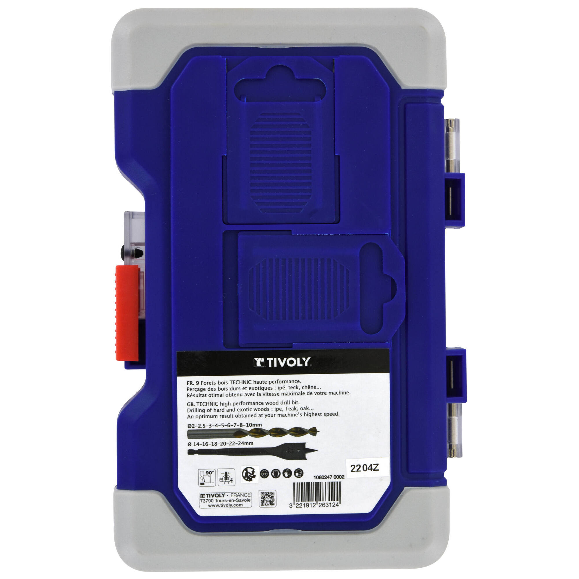 15 piezas -9 brocas de madera HSS speed point Ø 2 a 10 mm + 6 brocas de madera planas Ø 14 a 24 mm