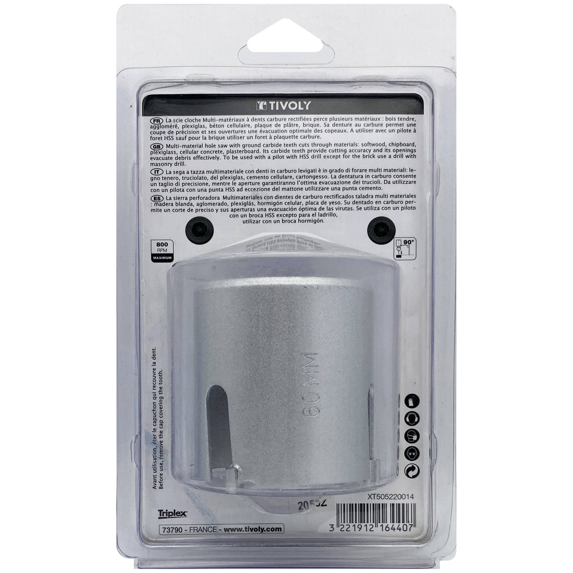 Ø: 60 / Sierra de corona multimateriales con dientes de carburo HM (Estuche blíster) / H: 55