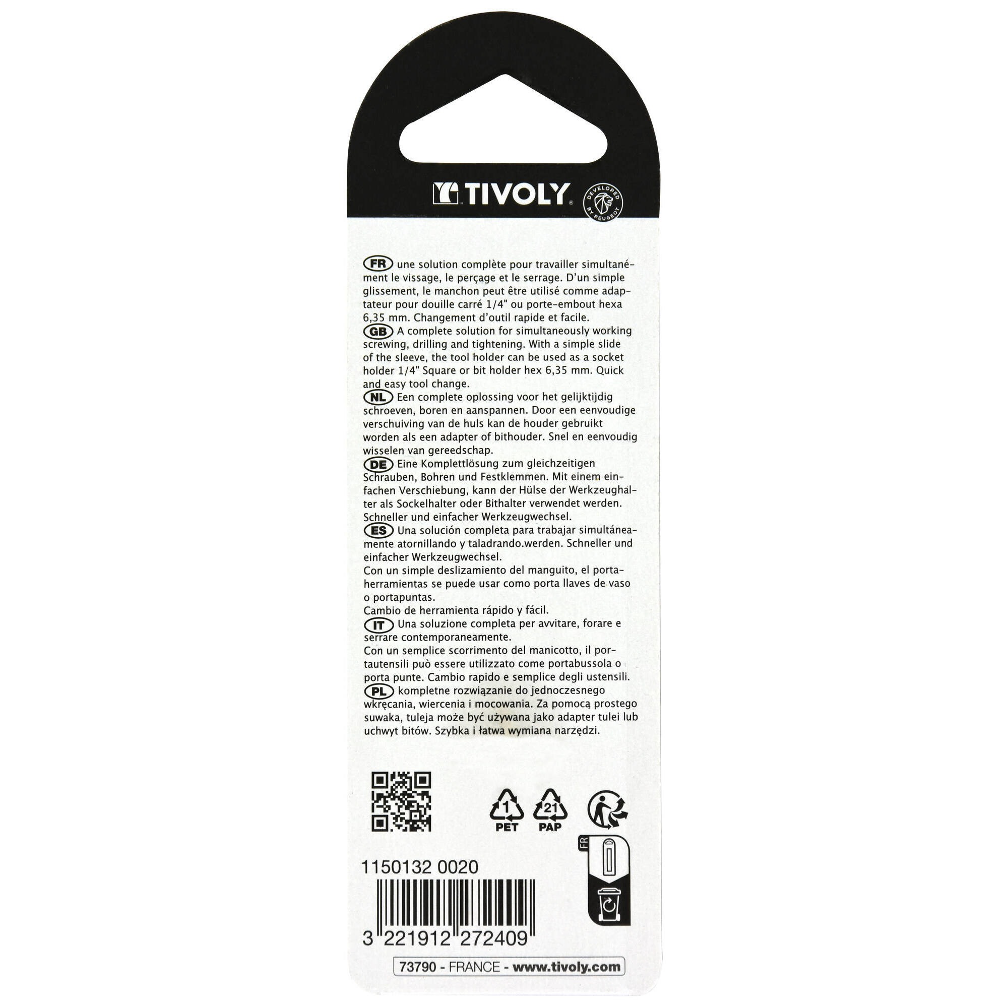 Porta-puntas y llaves de vaso 2 en 1 para puntas de atornillar hexagonales de 6,35 mm y llaves de vaso cuadradas H 1/4"