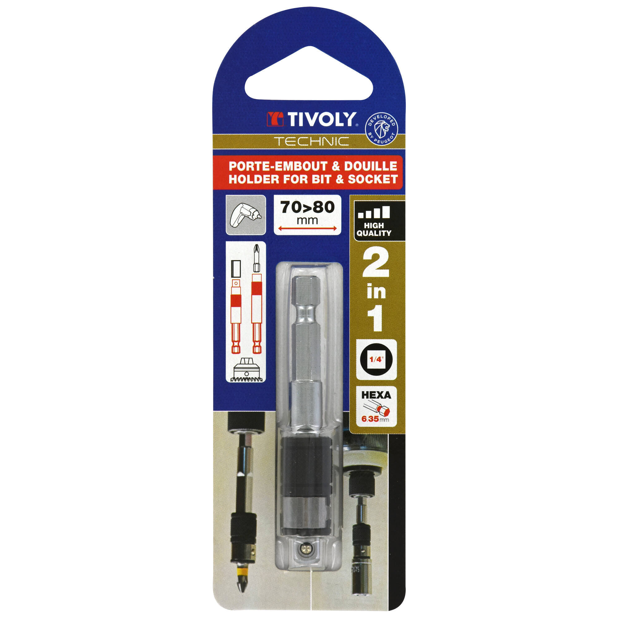 Porta-puntas y llaves de vaso 2 en 1 para puntas de atornillar hexagonales de 6,35 mm y llaves de vaso cuadradas H 1/4"