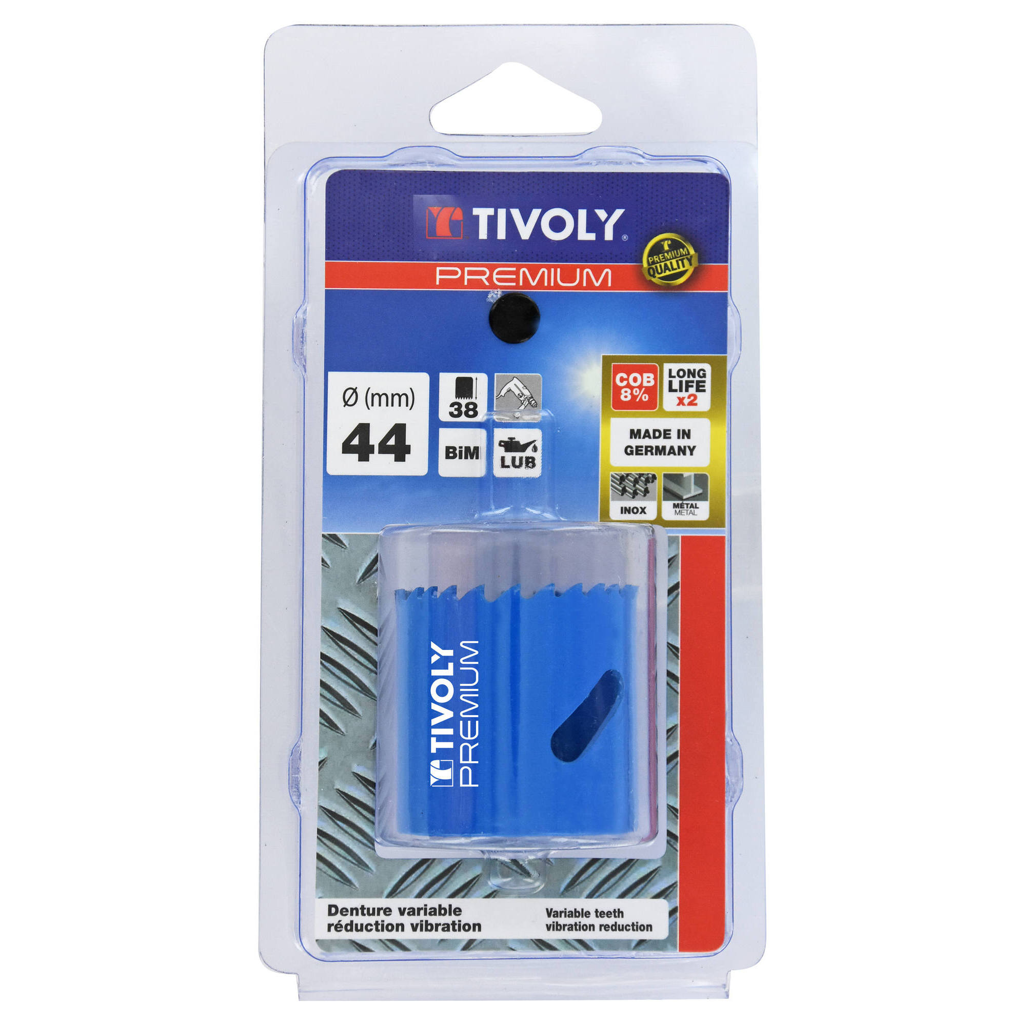 Ø: 44 / Sierra de corona bimetal COBALTO 8 % (Estuche blíster) / H: 38