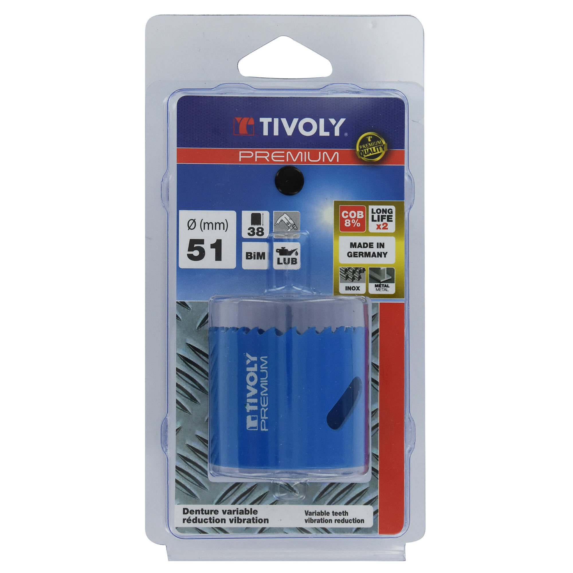 Ø: 51 / Sierra de corona bimetal COBALTO 8 % (Estuche blíster) / H: 38