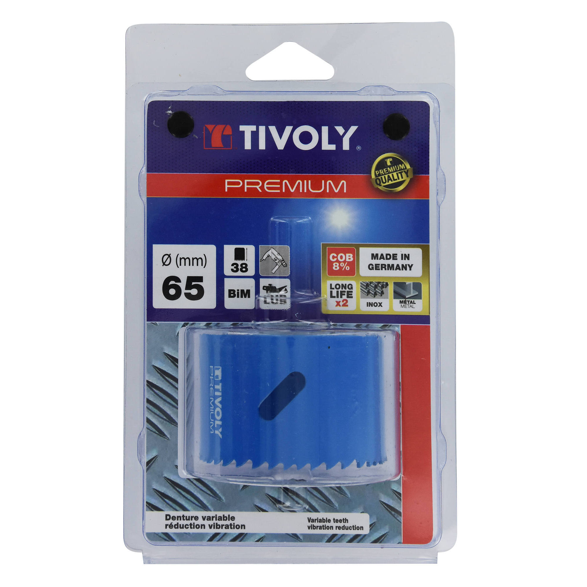 Ø: 65 / Sierra de corona bimetal COBALTO 8 % (Estuche blíster) / H: 38
