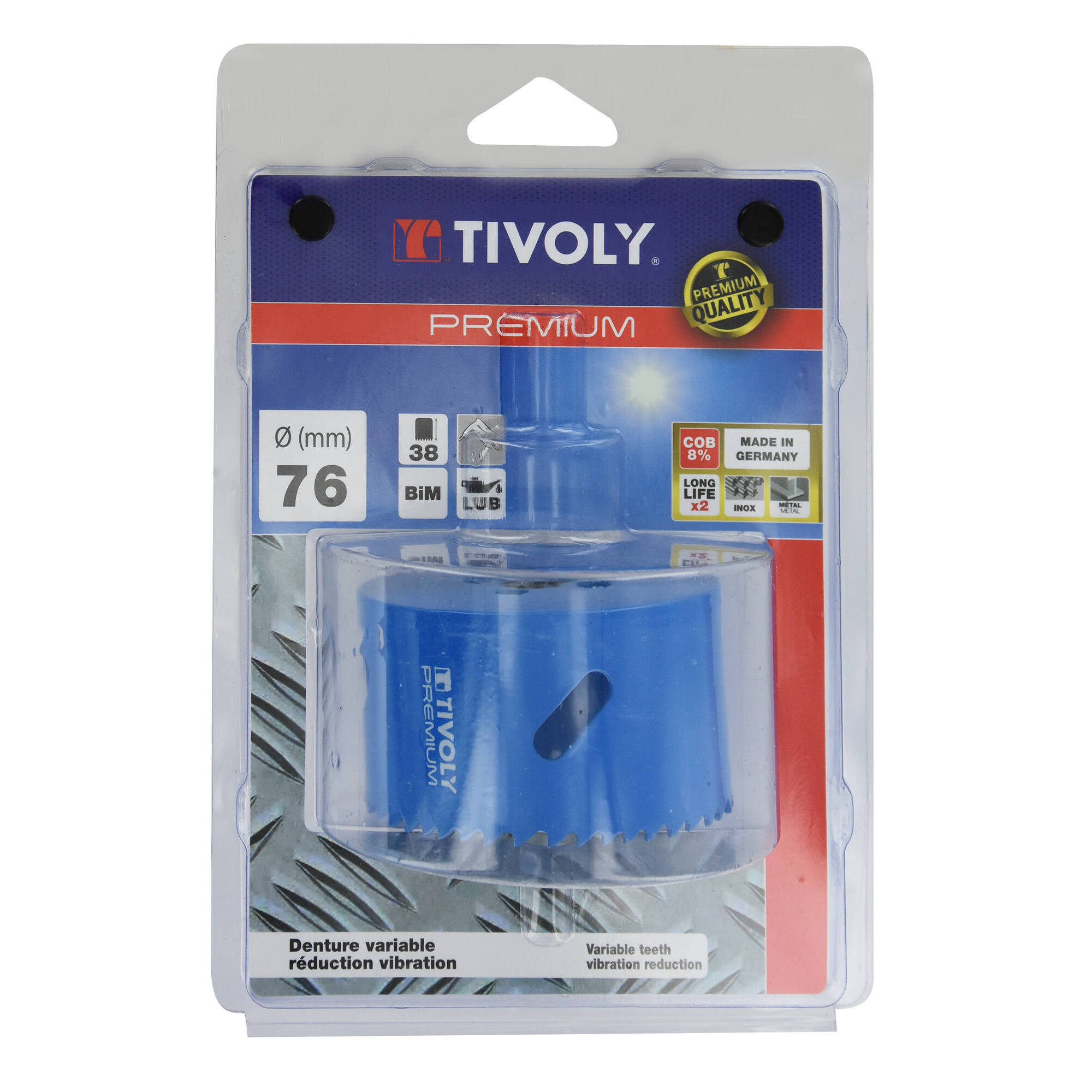 Ø: 76 / Sierra de corona bimetal COBALTO 8 % (Estuche blíster) / H: 38