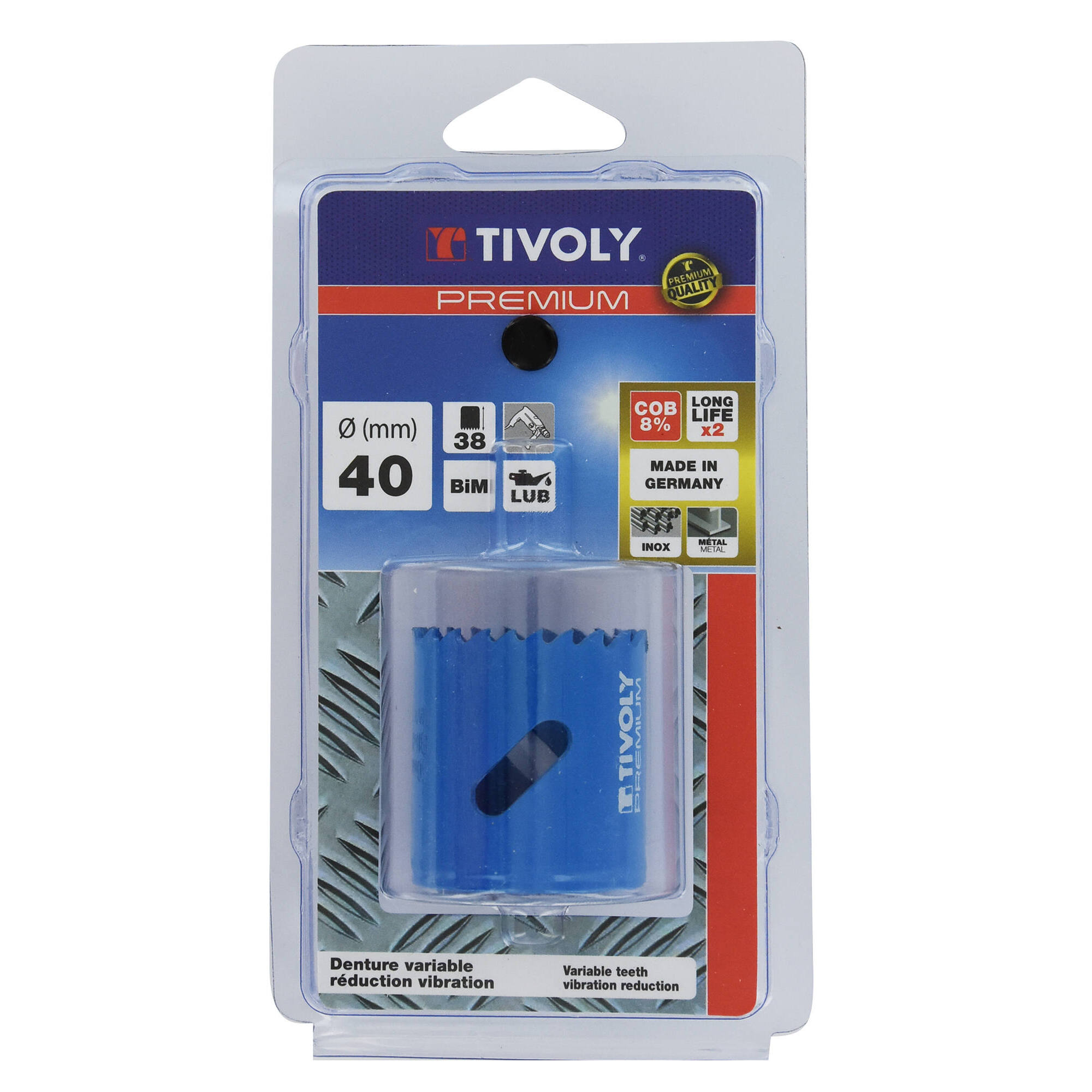 Ø: 40 / Sierra de corona bimetal COBALTO 8 % (Estuche blíster) / H: 38