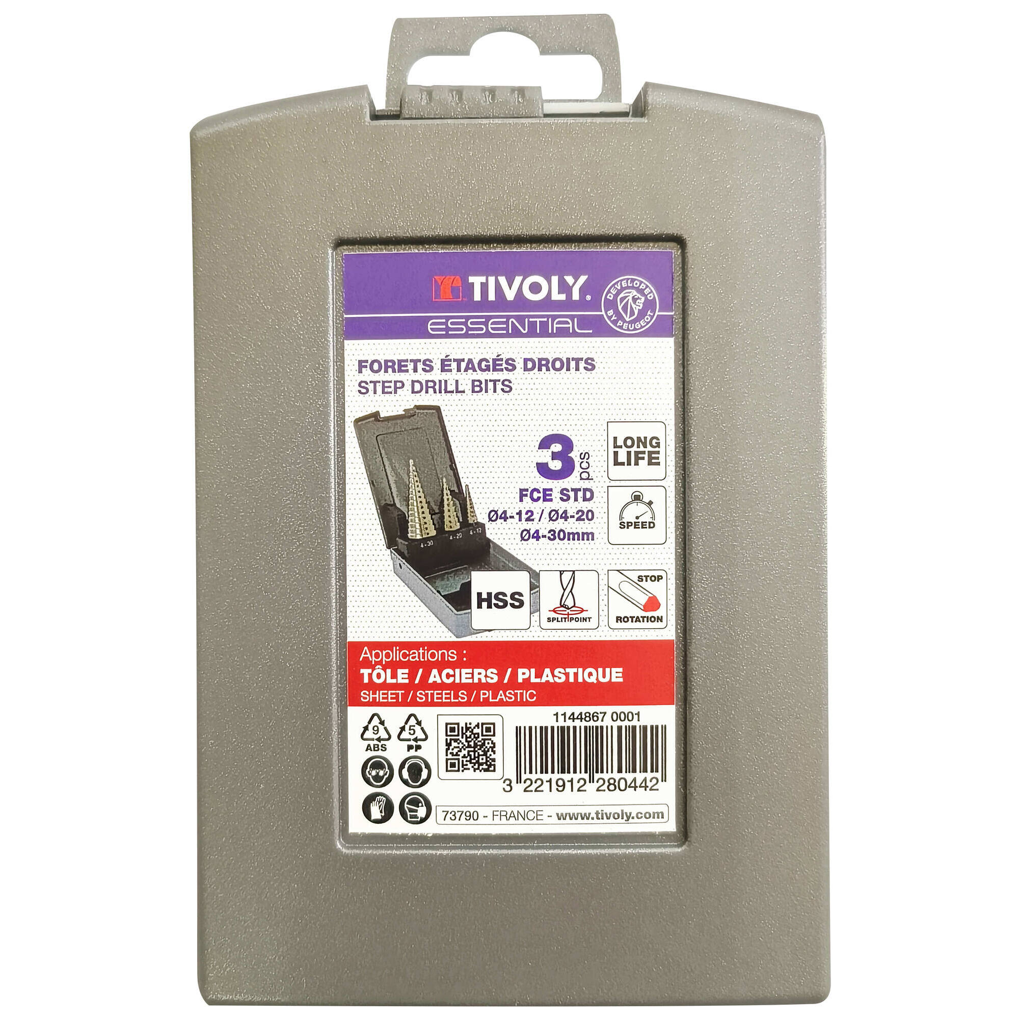 3 brocas cónicas escalonadas HSS con canal recto Ø 4 a 30 mm