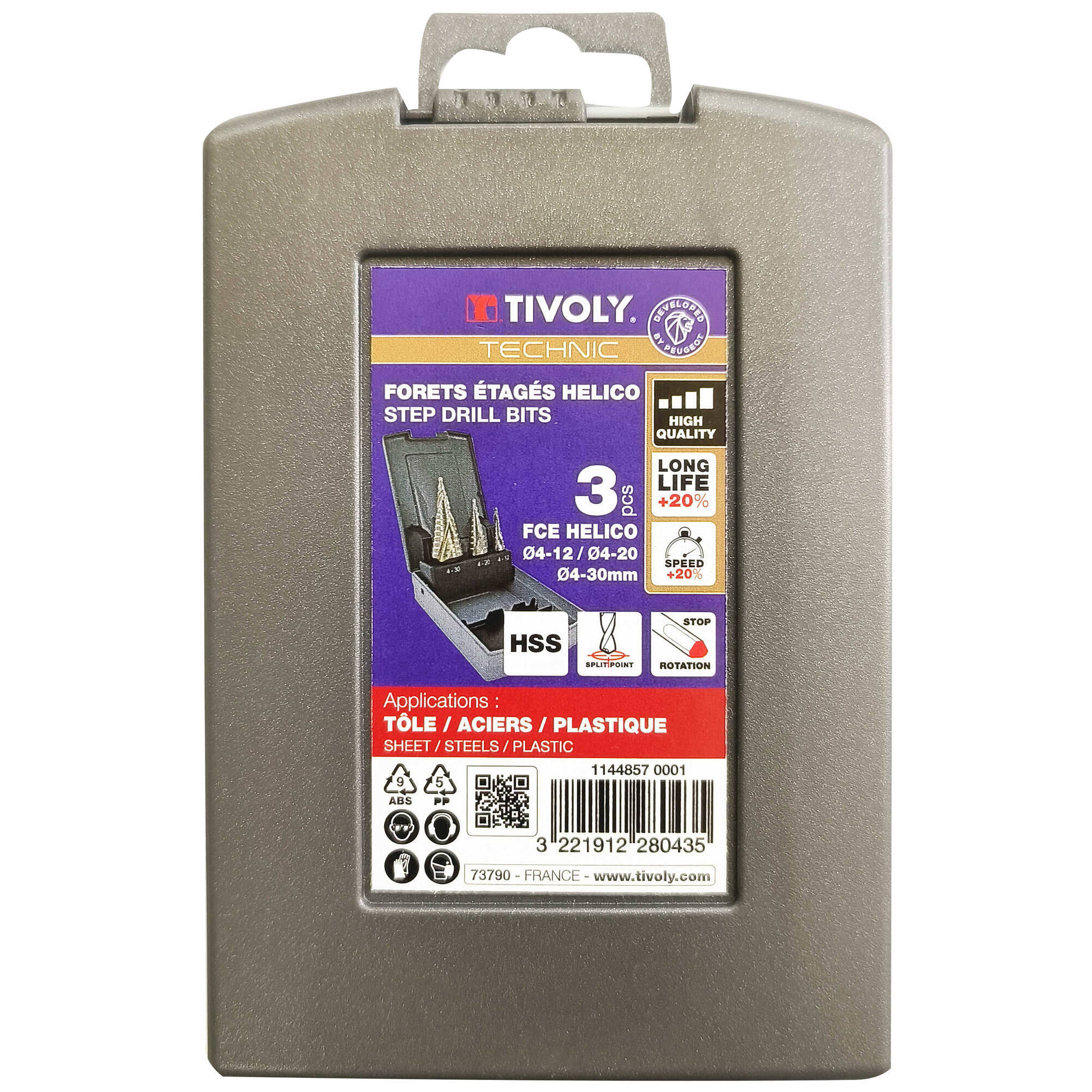 3 brocas HSS cónicas escalonadas con canal helicoidal Ø 4 a 30 mm