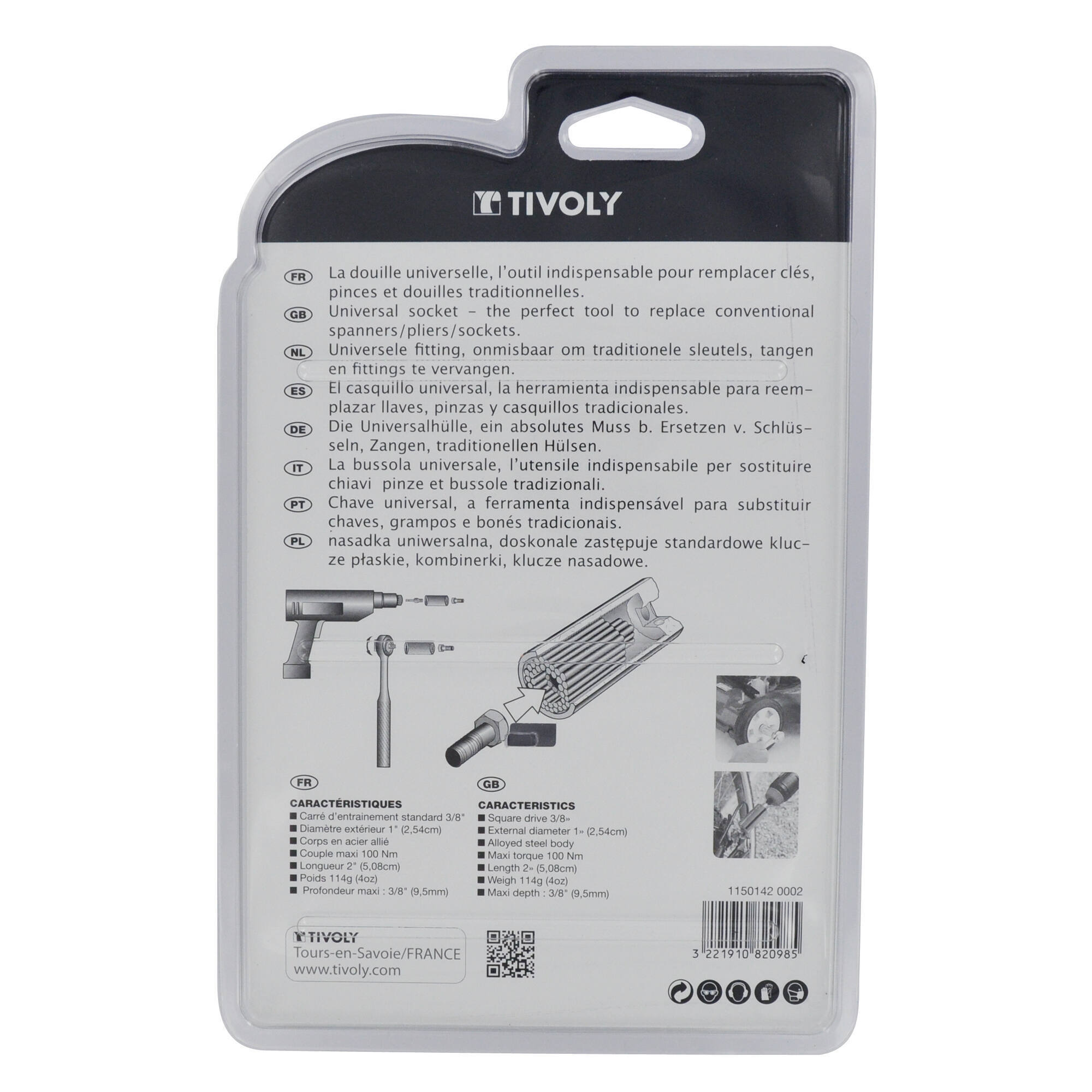 Llave de vaso universal + 1 carraca + 1 adaptador de vasos