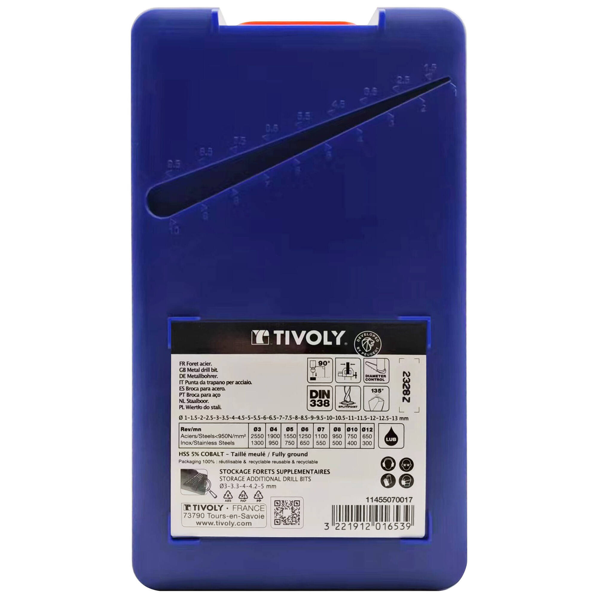 25 brocas para metal HSS-E5 (cobalto 5 %) punta en cruz Ø 1 a 13 mm por 1/2