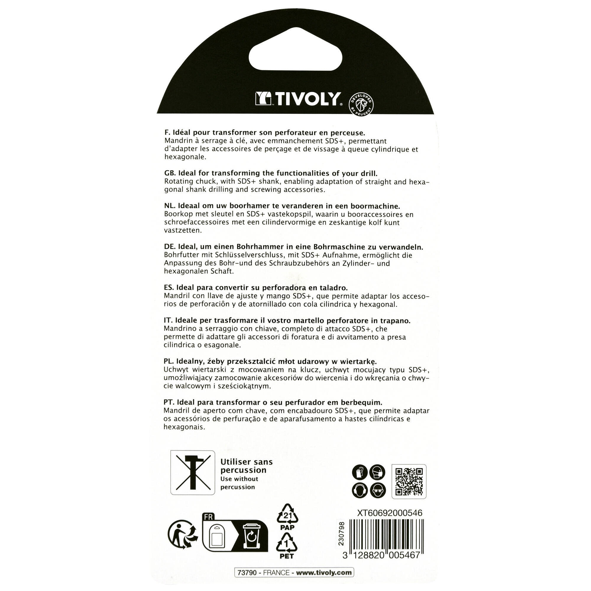 Portabrocas con llave SDS+ Ø 1,5 a 13 mm