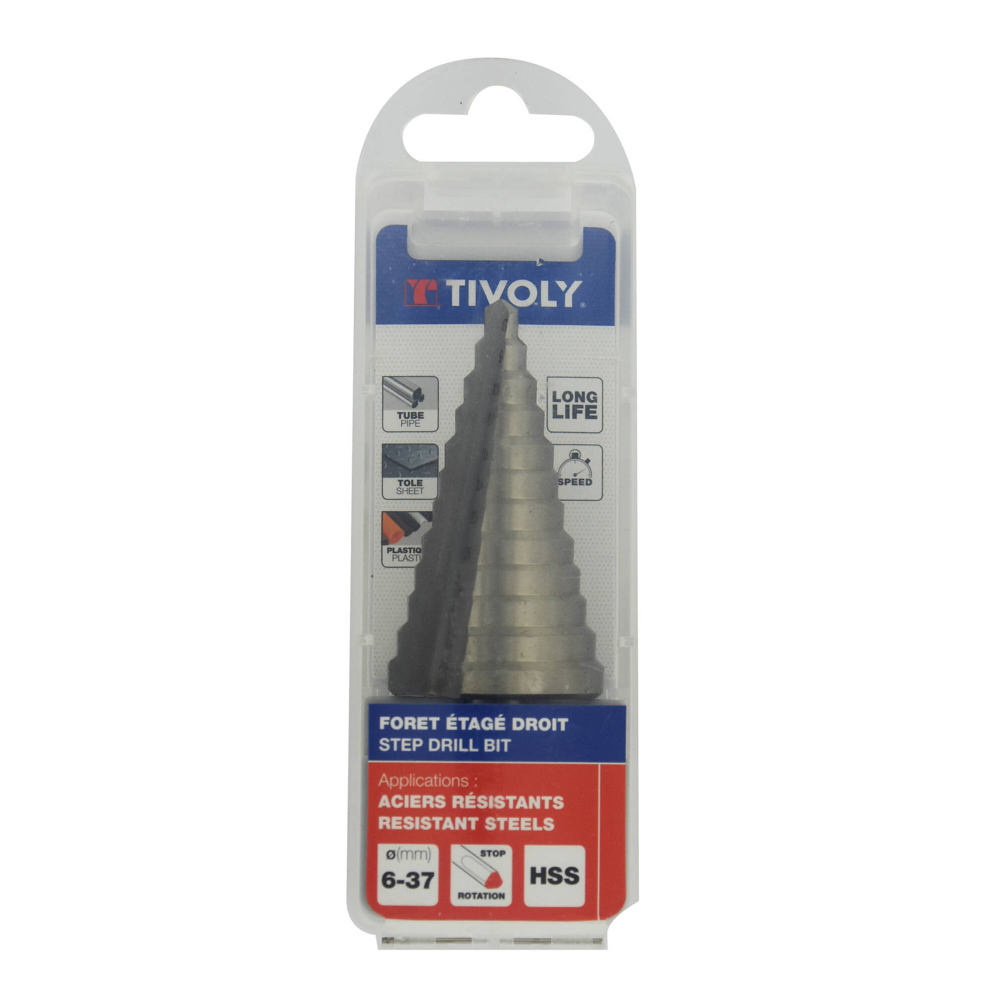 Broca ESCALONADA HSS | Norma Tivoly | Canal recto | Afilado SPLIT POINT (Caja colgante) / ØMin/Max : 4/30