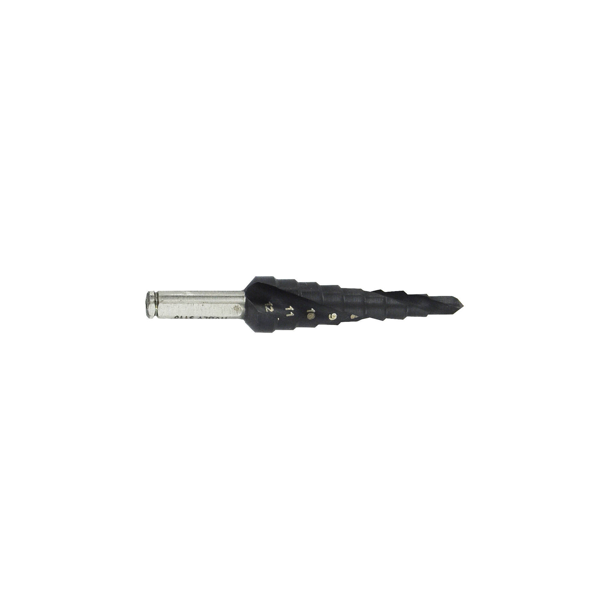 1144872 - Broca ESCALONADA HSSE | Recubrimiento TiAlN | Norma Tivoly | Canal Helicoidal | Afialdo SPLIT POINT | Mango 3 caras planas