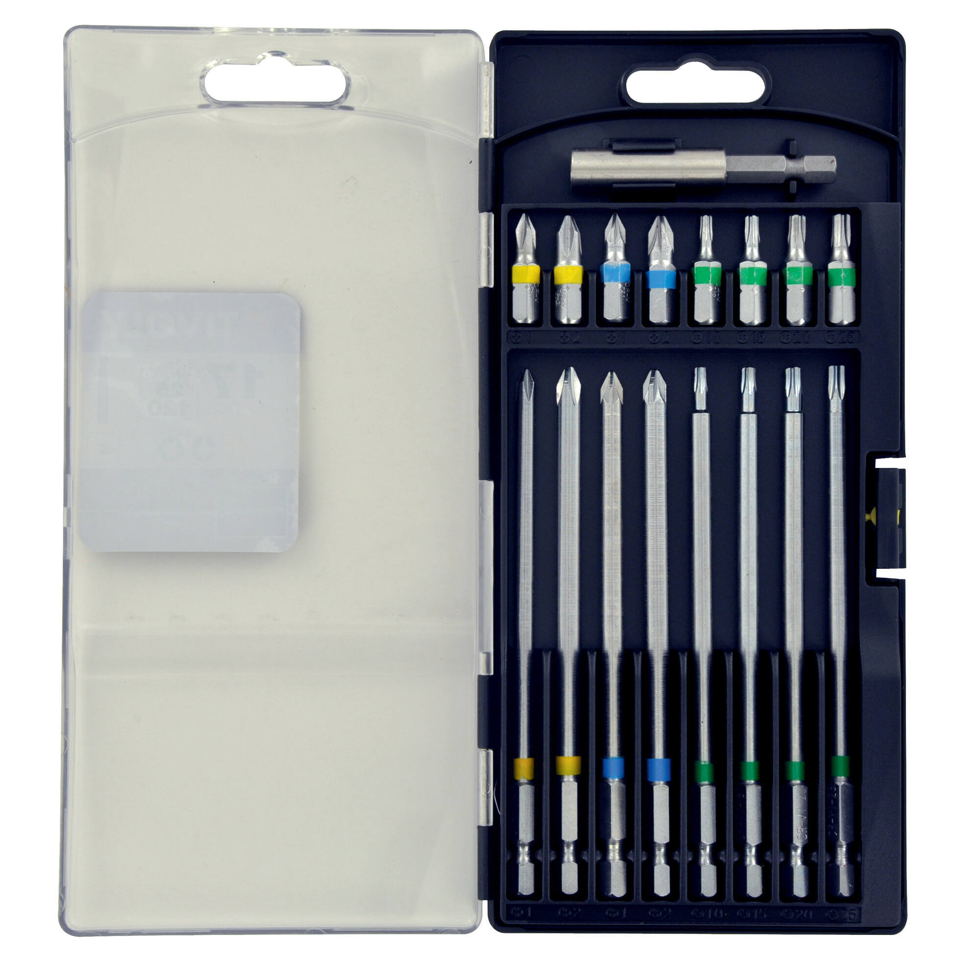 17 piezas -16 puntas extralargas L. 120 mm con anilla + 1 portapuntas