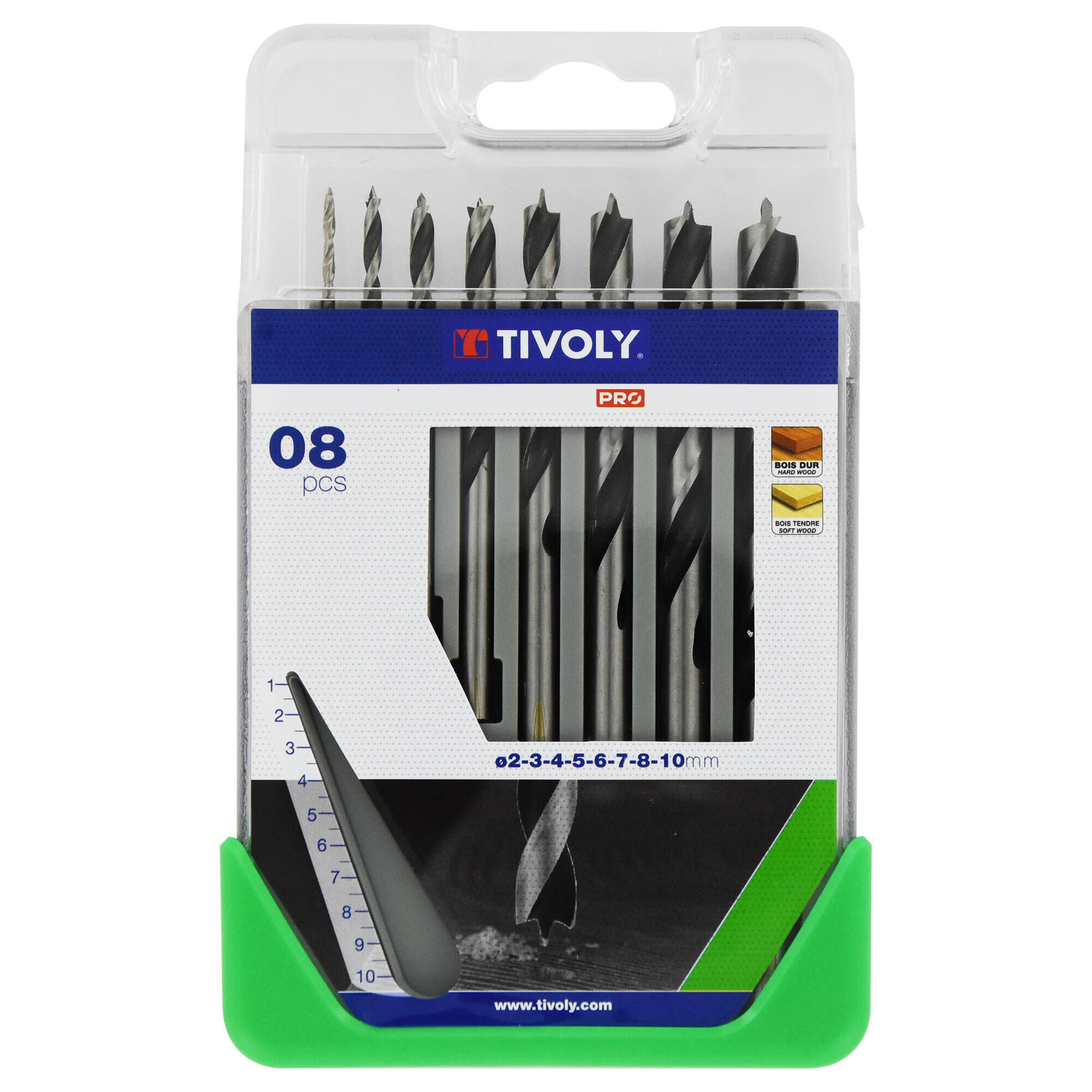 8 brocas para madera 3 puntas Ø 2 a 10 mm