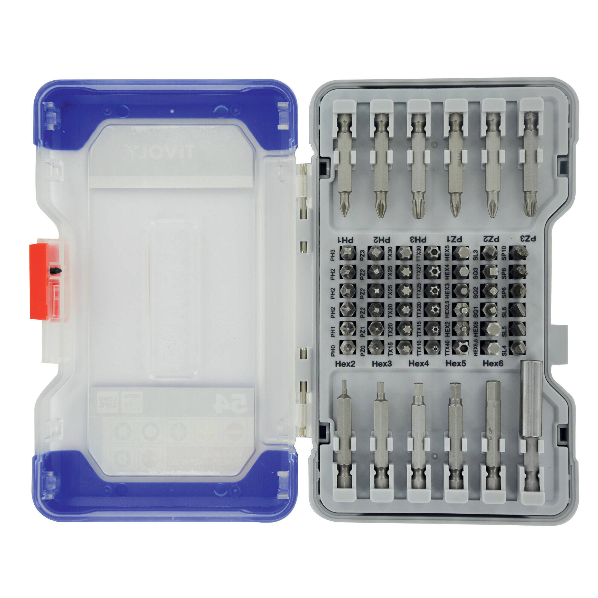 54 piezas -53 puntas L. 25- 50 mm + 1 portapuntas magnético