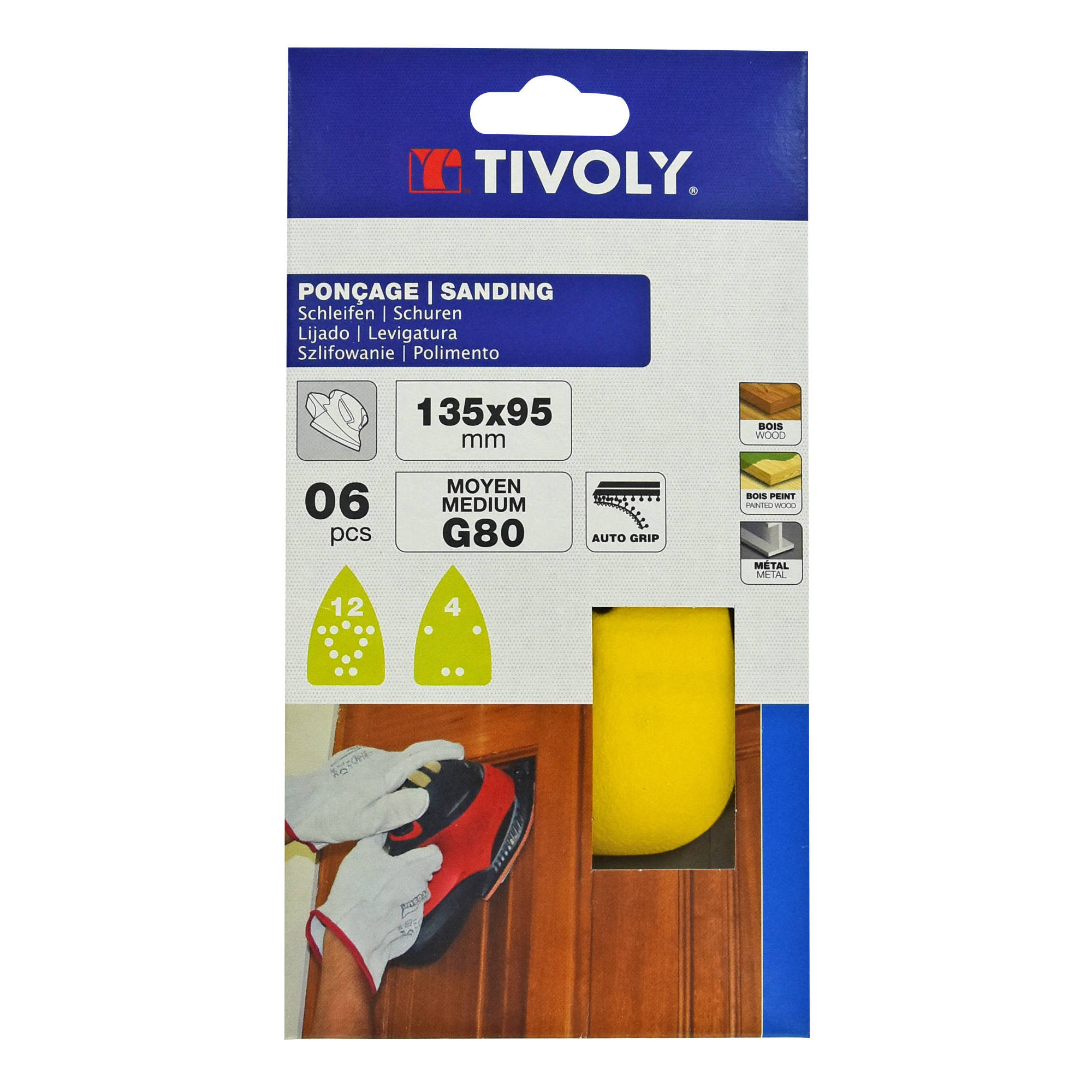 Hoja de lija AUTOADHESIVA -135x95 mm - Para lijadora Mouse B&D (Funda cartón) / Dim 135x95 / Gr : 80