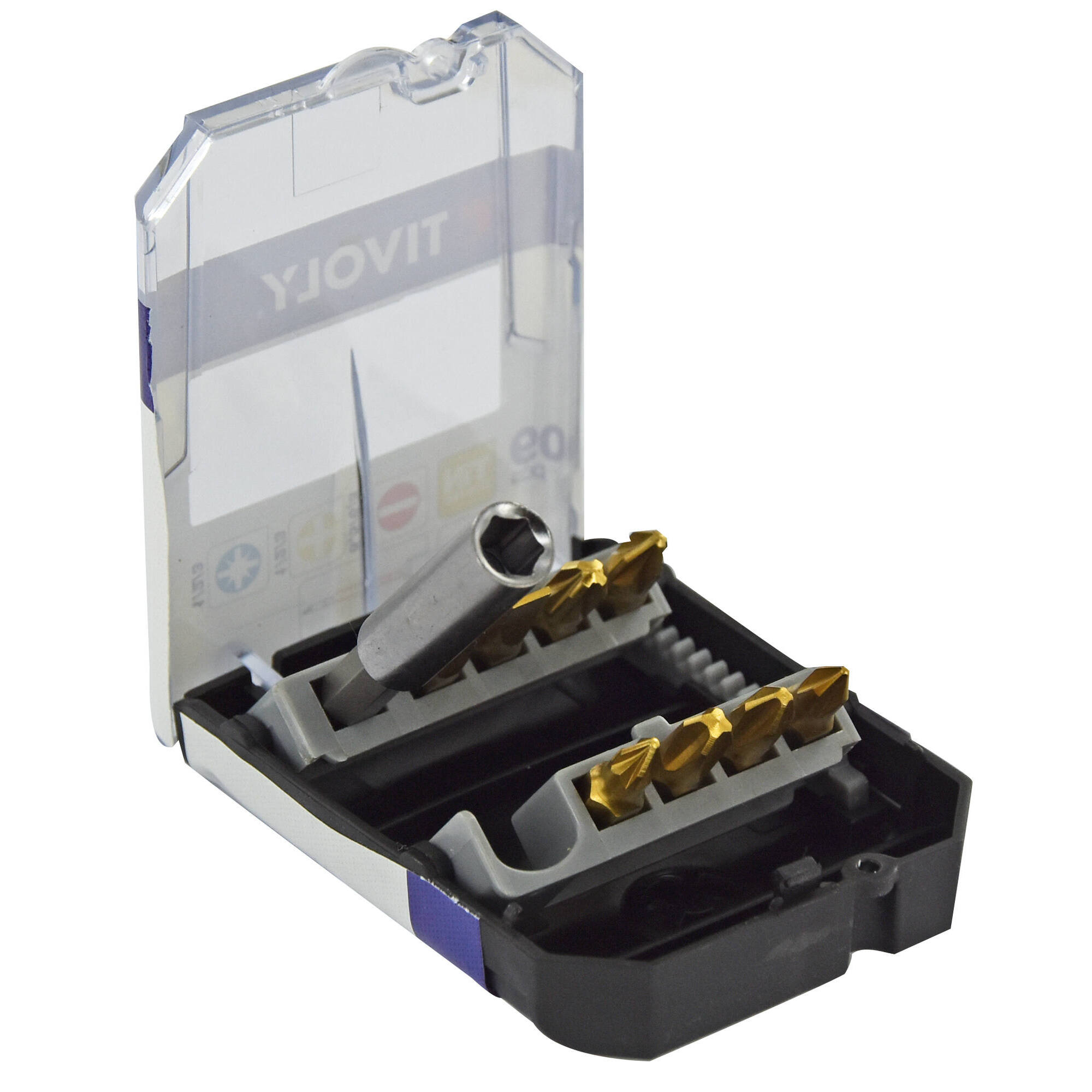 9 piezas -8 puntas con recubrimiento TiN + 1 portapuntas magnético