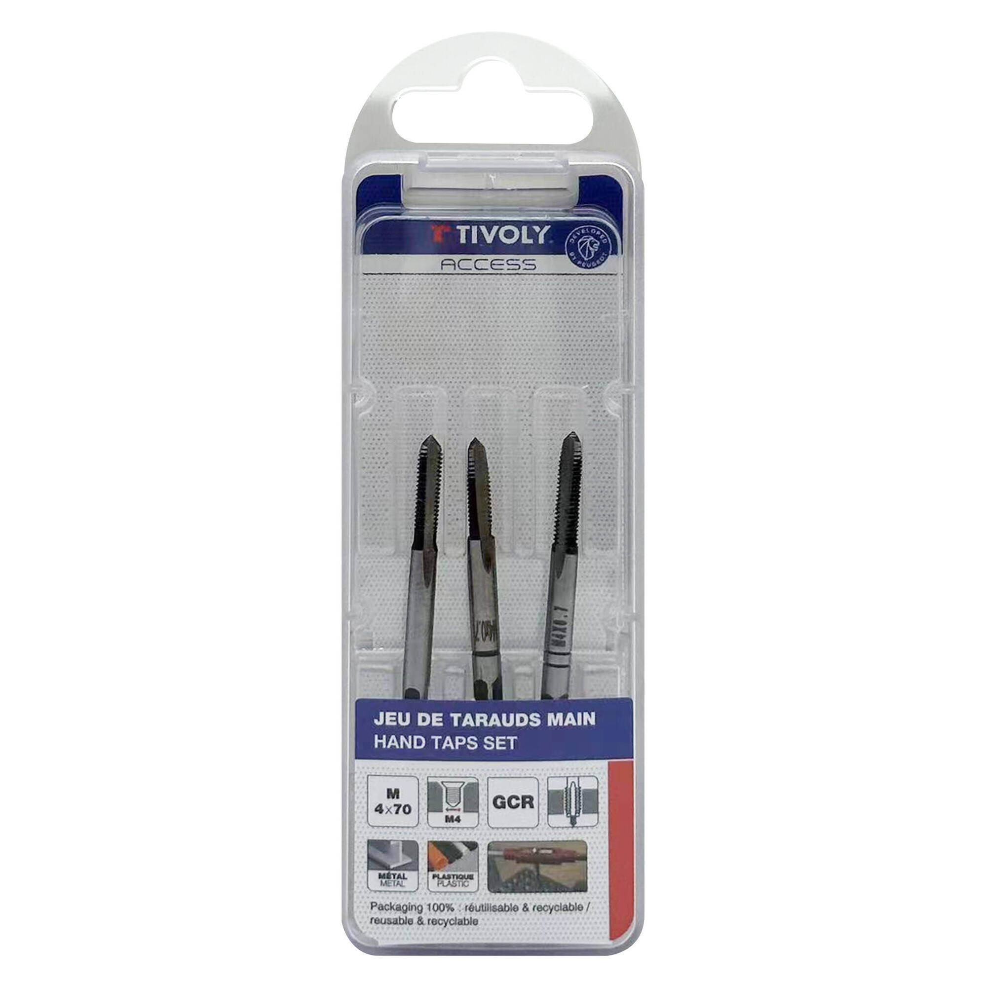 Juego de 3 machos de roscar a mano -M -Acero al cromo (Blíster) / Ø: 4 X 0.7