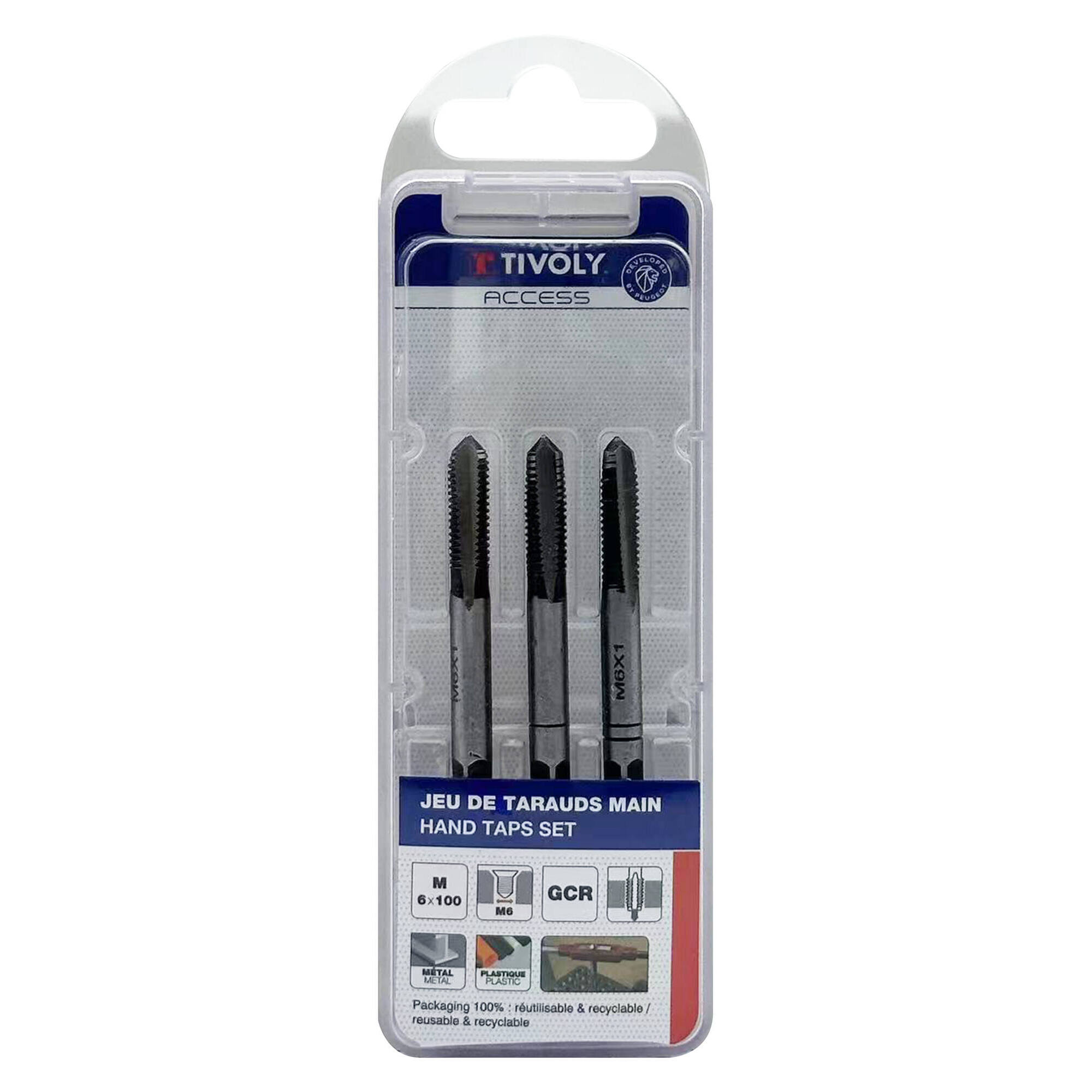 Juego de 3 machos de roscar a mano -M -Acero al cromo (Blíster) / Ø: 6 X 1