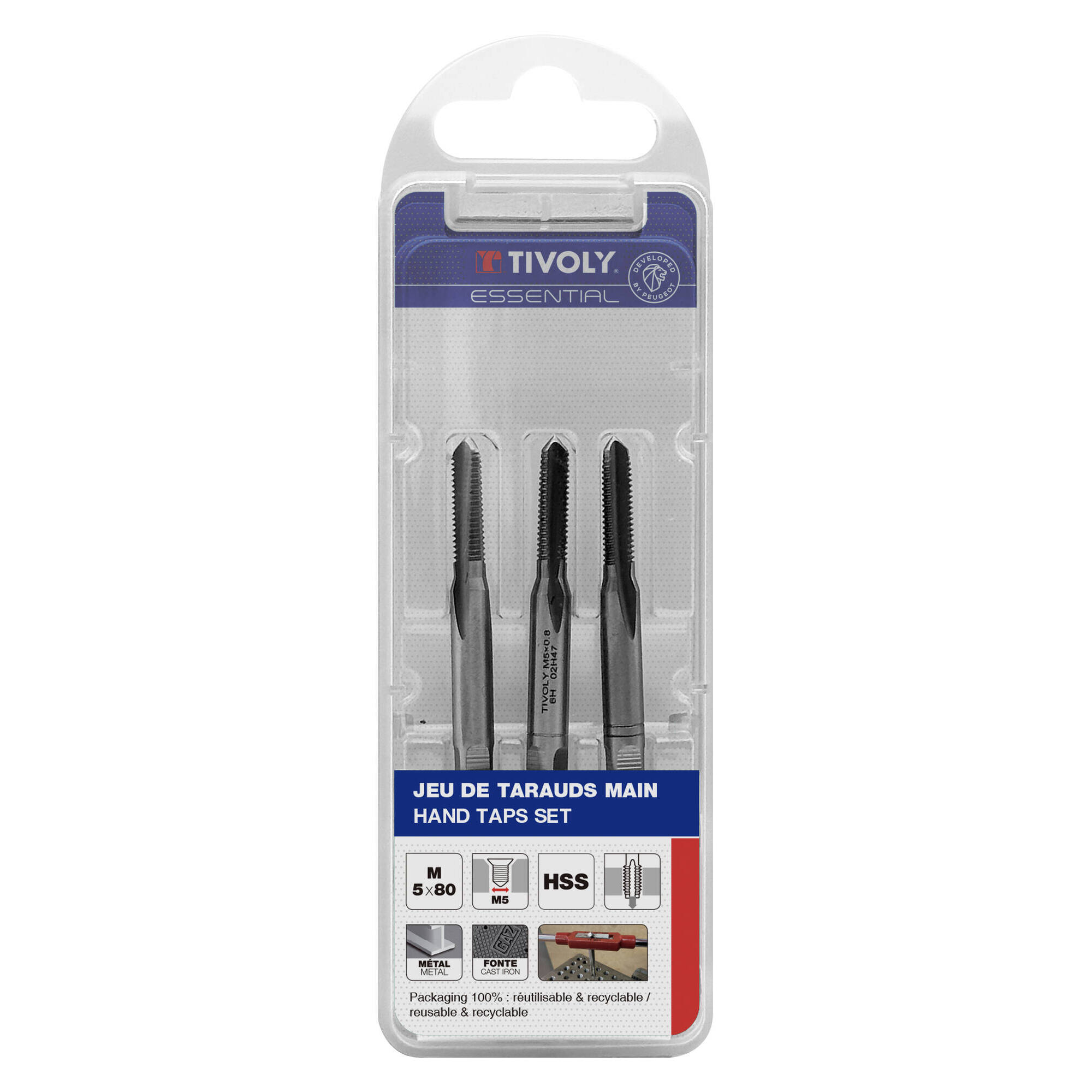 Juego de 3 machos de roscar a mano HSS | Rosca Métrica | DIN352 (Blíster) / Ø: 5 X 0.8