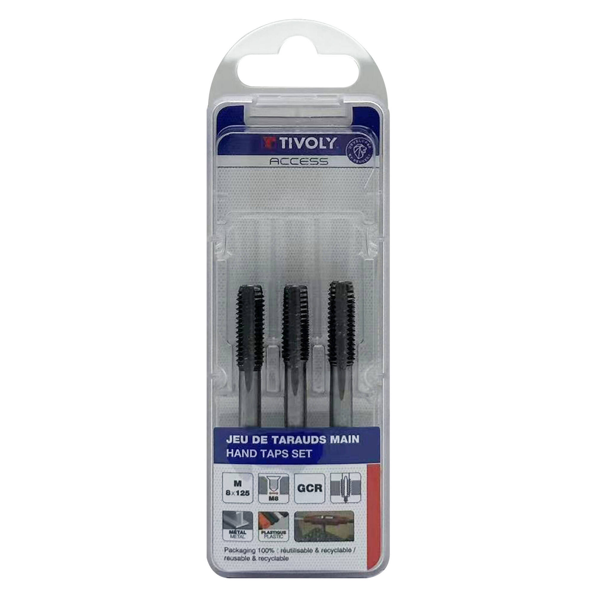 Juego de 3 machos de roscar a mano -M -Acero al cromo (Blíster) / Ø: 8 X 1.25