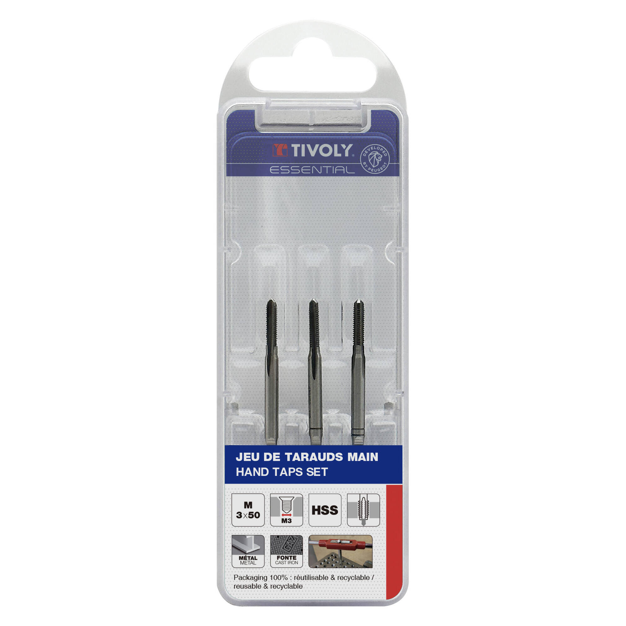 Juego de 3 machos de roscar a mano HSS | Rosca Métrica | DIN352 (Blíster) / Ø: 3 X 0.5