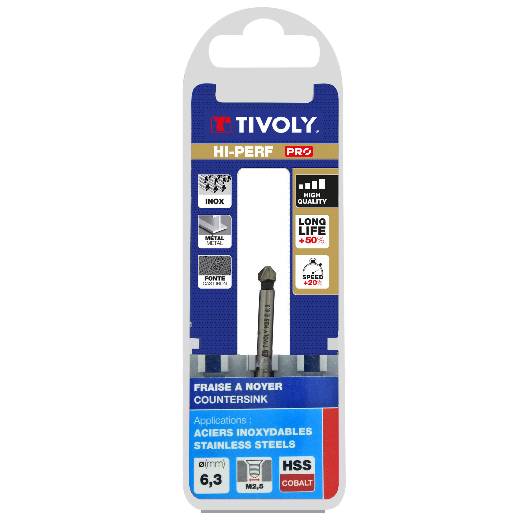 Avellanador HSSE5% cobalto DIN 335C a 90º Mango cilíndrico (Caja colgante) / Ø: 6.3 / L: 45