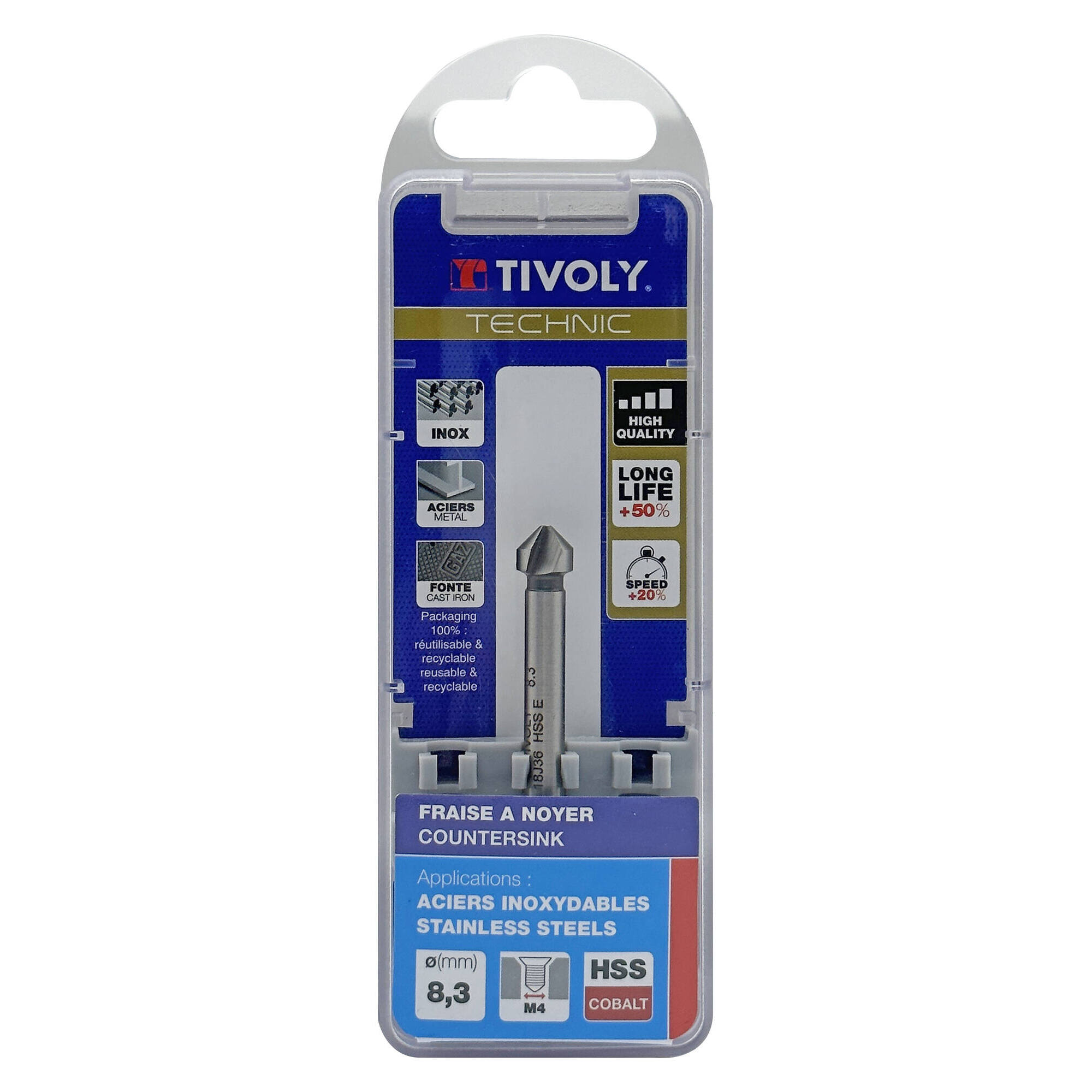 Avellanador HSSE5% cobalto DIN 335C a 90º Mango cilíndrico (Caja colgante) / Ø: 8.3 / L: 50