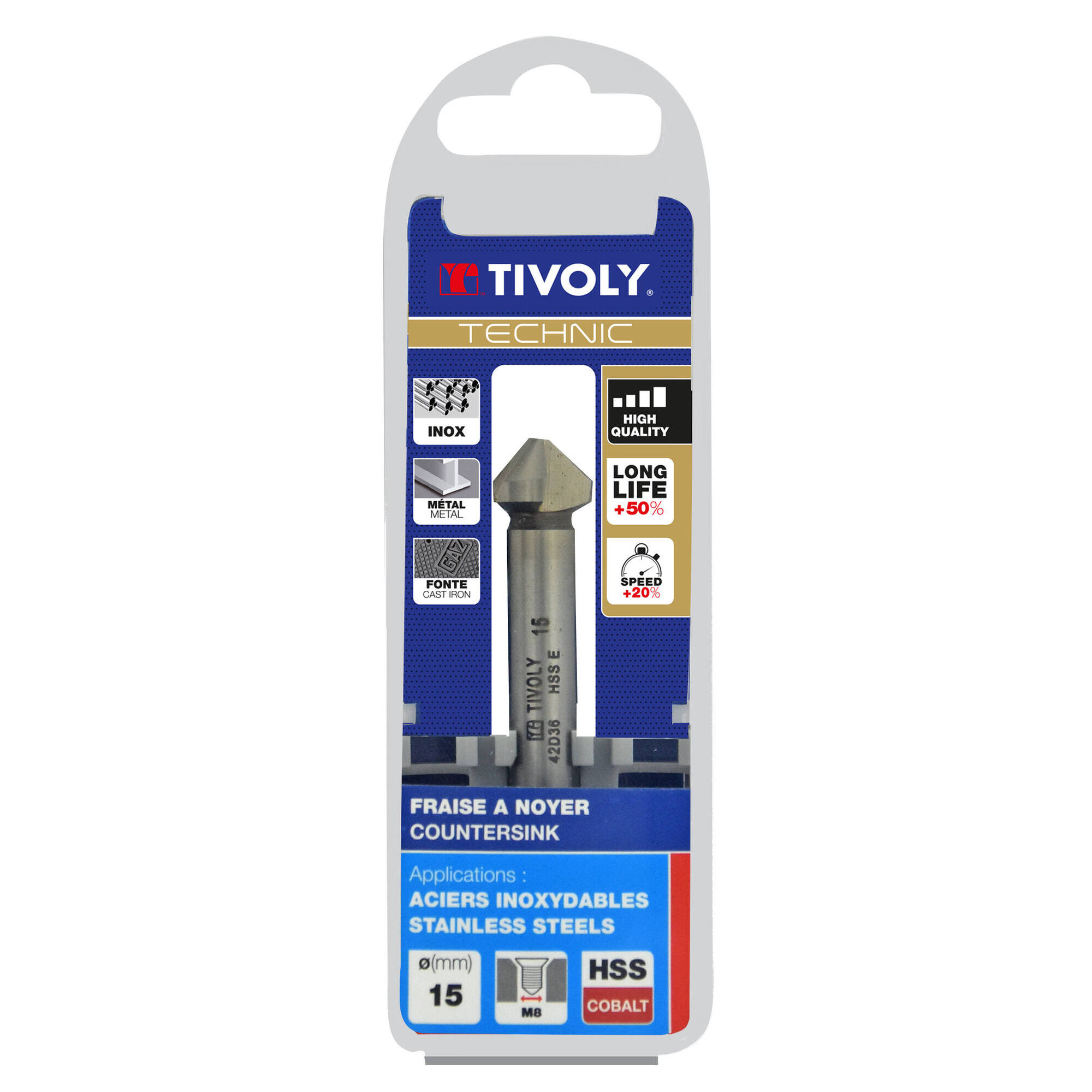 Avellanador HSSE5% cobalto DIN 335C a 90º Mango cilíndrico (Caja colgante) / Ø: 15 / L: 60