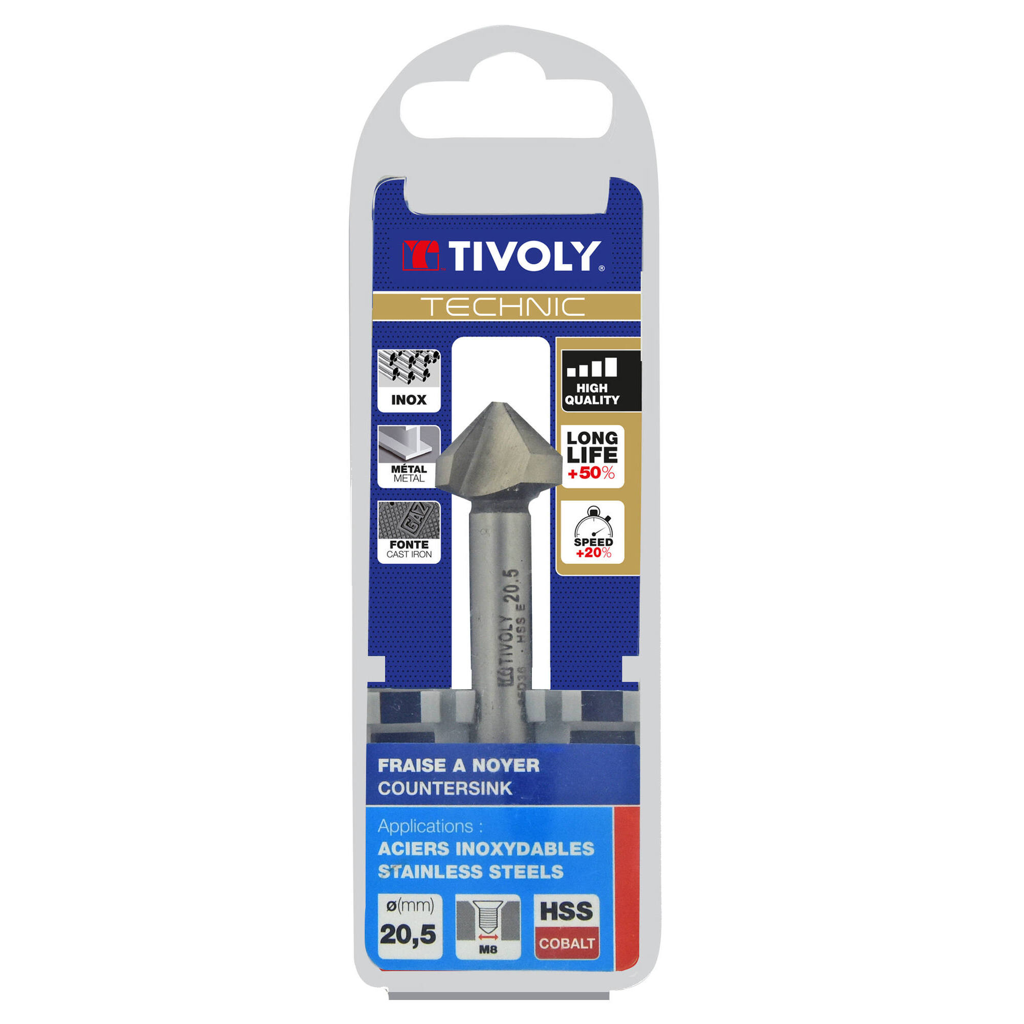 Avellanador HSSE5% cobalto DIN 335C a 90º Mango cilíndrico (Caja colgante) / Ø: 20.5 / L: 63